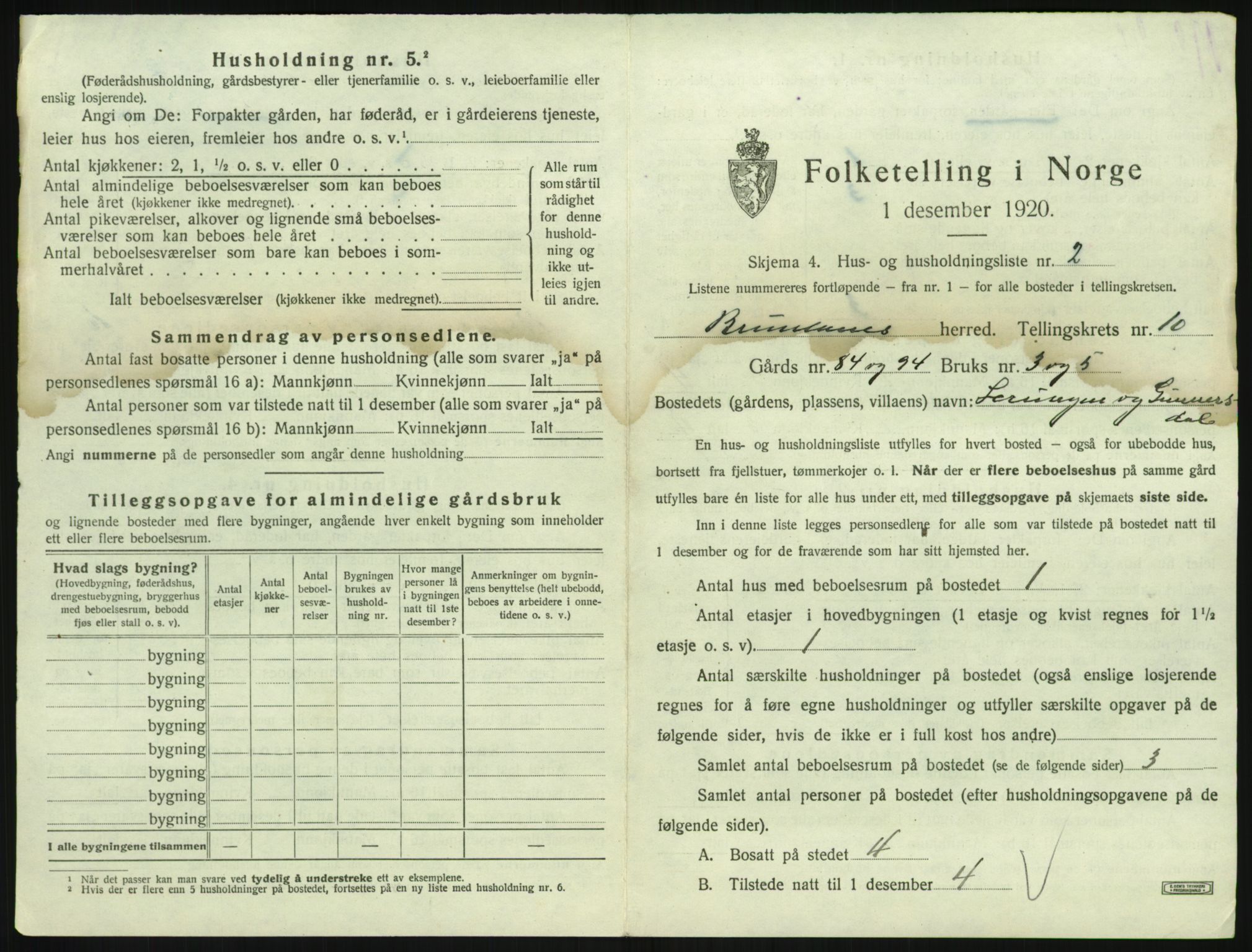 SAKO, 1920 census for Brunlanes, 1920, p. 1249