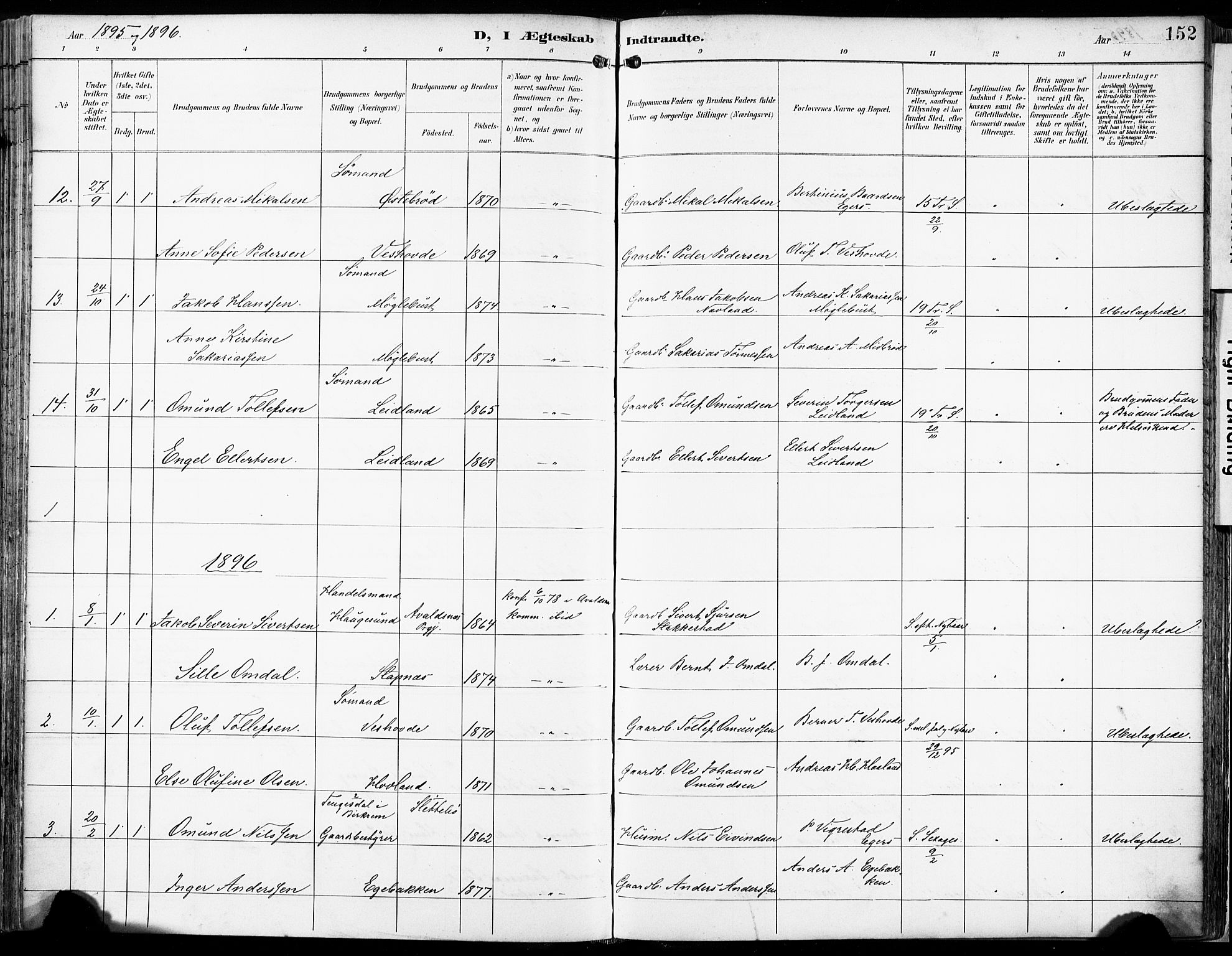 Eigersund sokneprestkontor, AV/SAST-A-101807/S08/L0018: Parish register (official) no. A 17, 1892-1905, p. 152