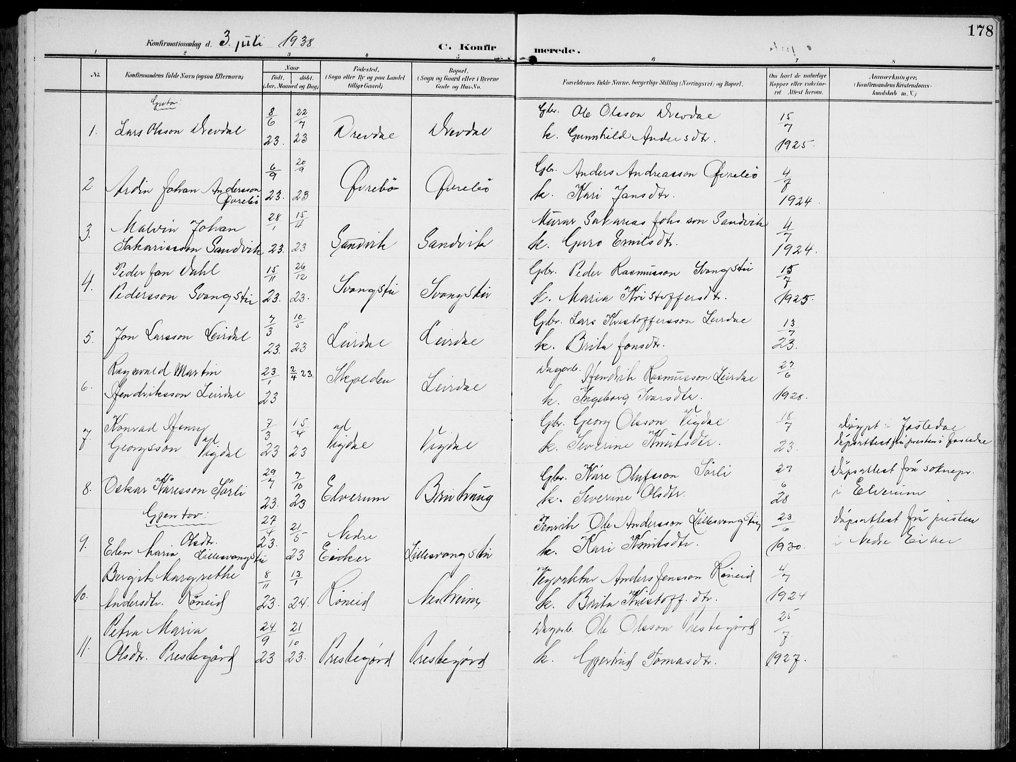 Jostedal sokneprestembete, SAB/A-80601/H/Hab/Habc/L0001: Parish register (copy) no. C 1, 1903-1939, p. 178