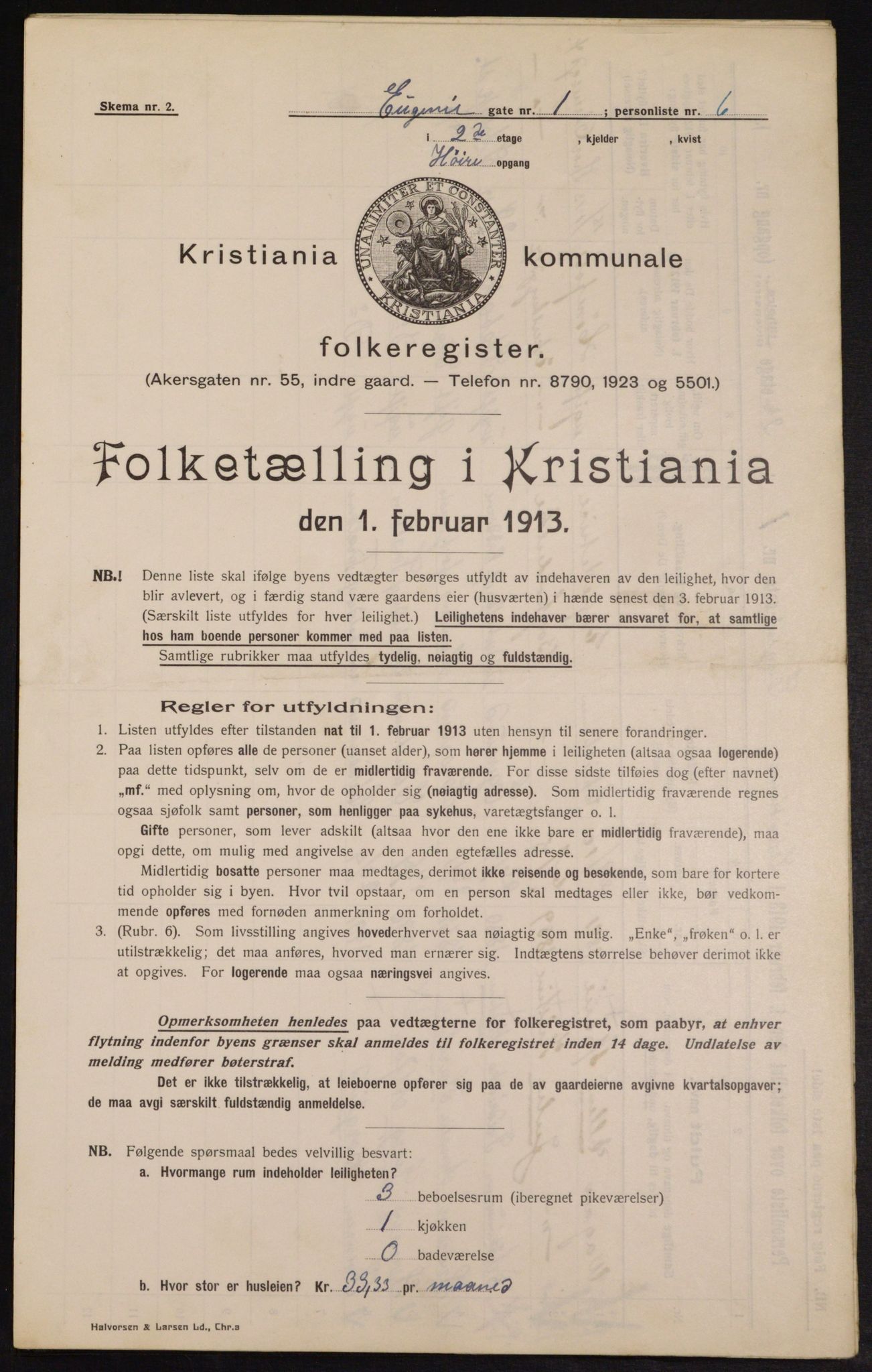 OBA, Municipal Census 1913 for Kristiania, 1913, p. 22760