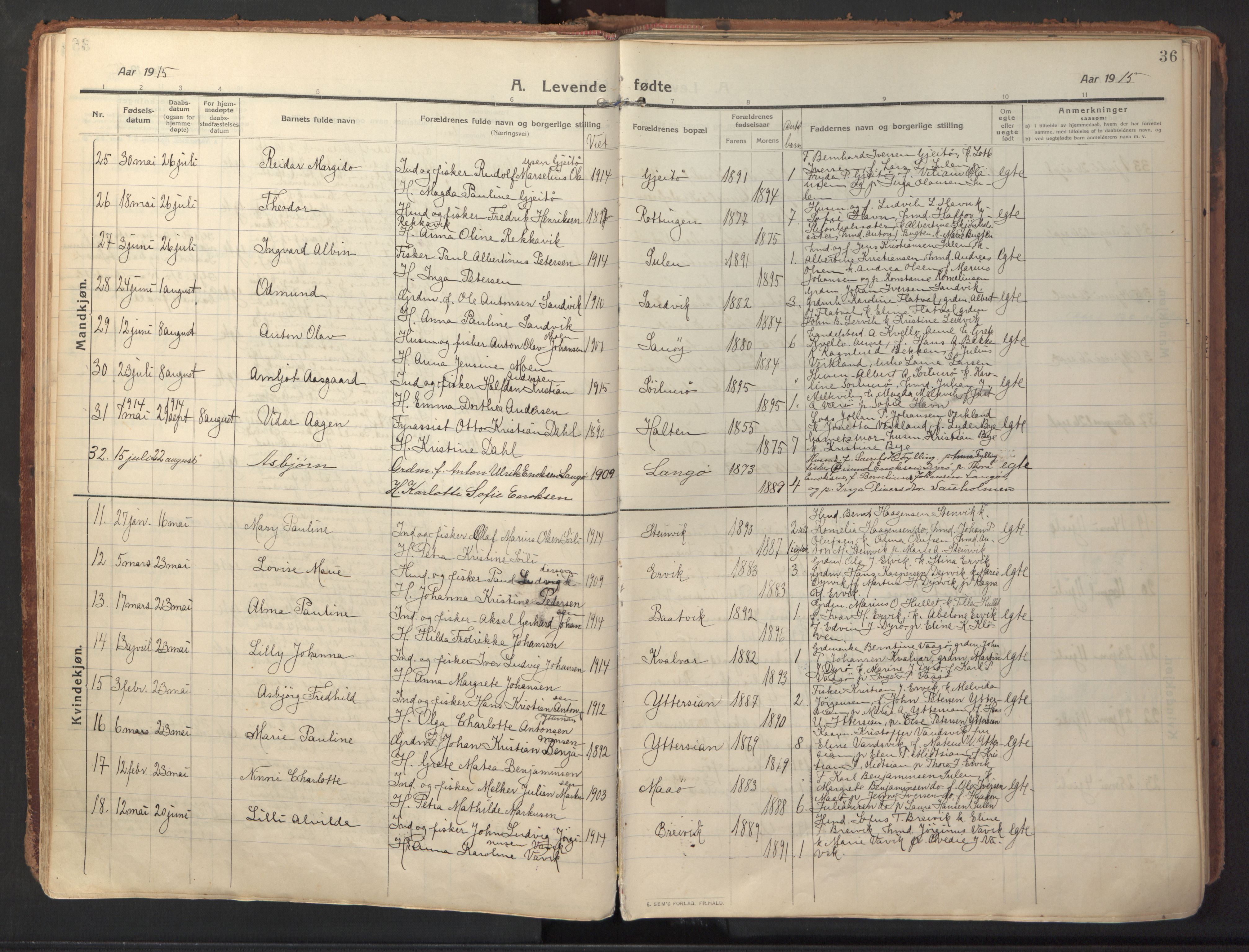 Ministerialprotokoller, klokkerbøker og fødselsregistre - Sør-Trøndelag, AV/SAT-A-1456/640/L0581: Parish register (official) no. 640A06, 1910-1924, p. 36