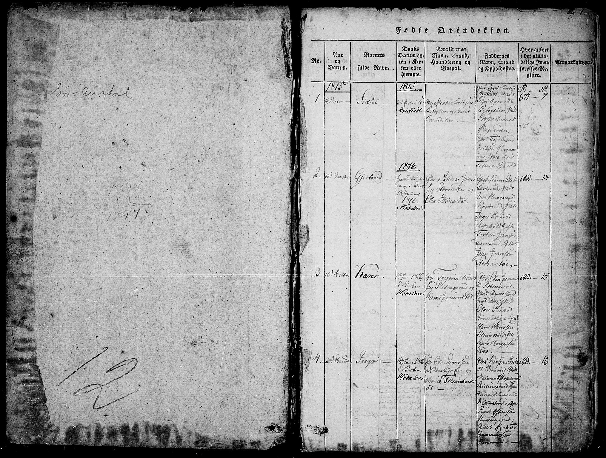 Sør-Aurdal prestekontor, SAH/PREST-128/H/Ha/Haa/L0002: Parish register (official) no. 2, 1815-1840, p. 0-1