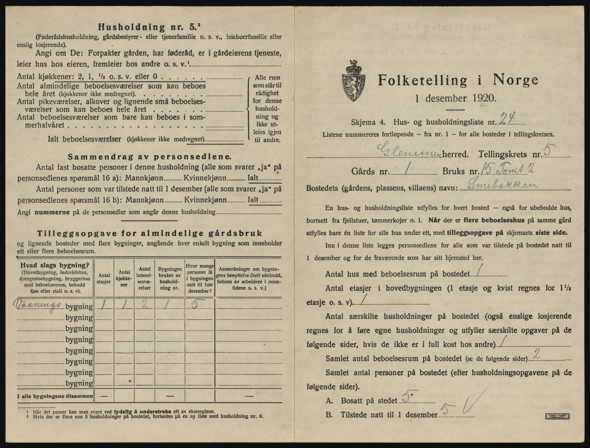 SAO, 1920 census for Glemmen, 1920, p. 1703