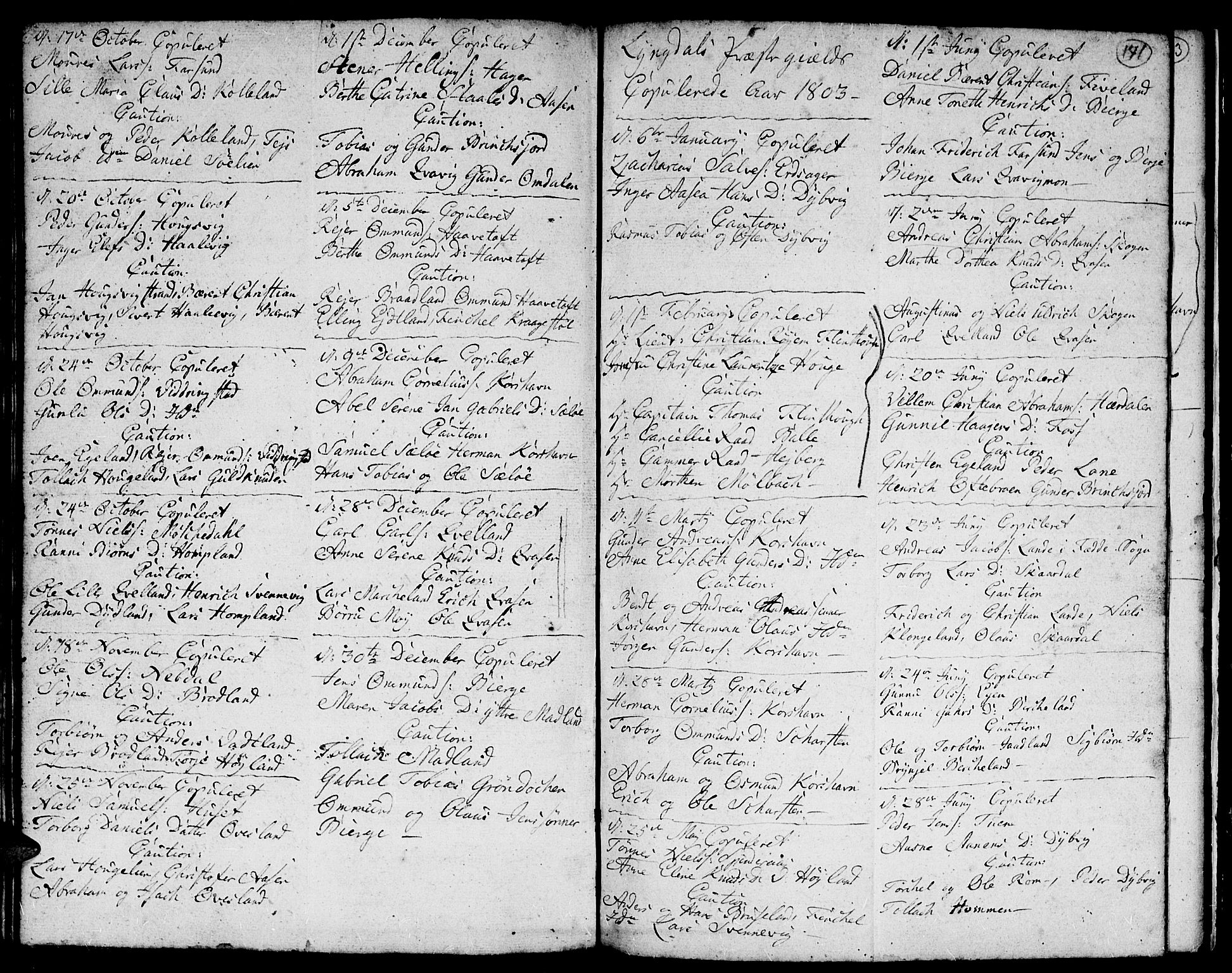 Lyngdal sokneprestkontor, AV/SAK-1111-0029/F/Fa/Fac/L0002: Parish register (official) no. A 2, 1727-1815, p. 170-171