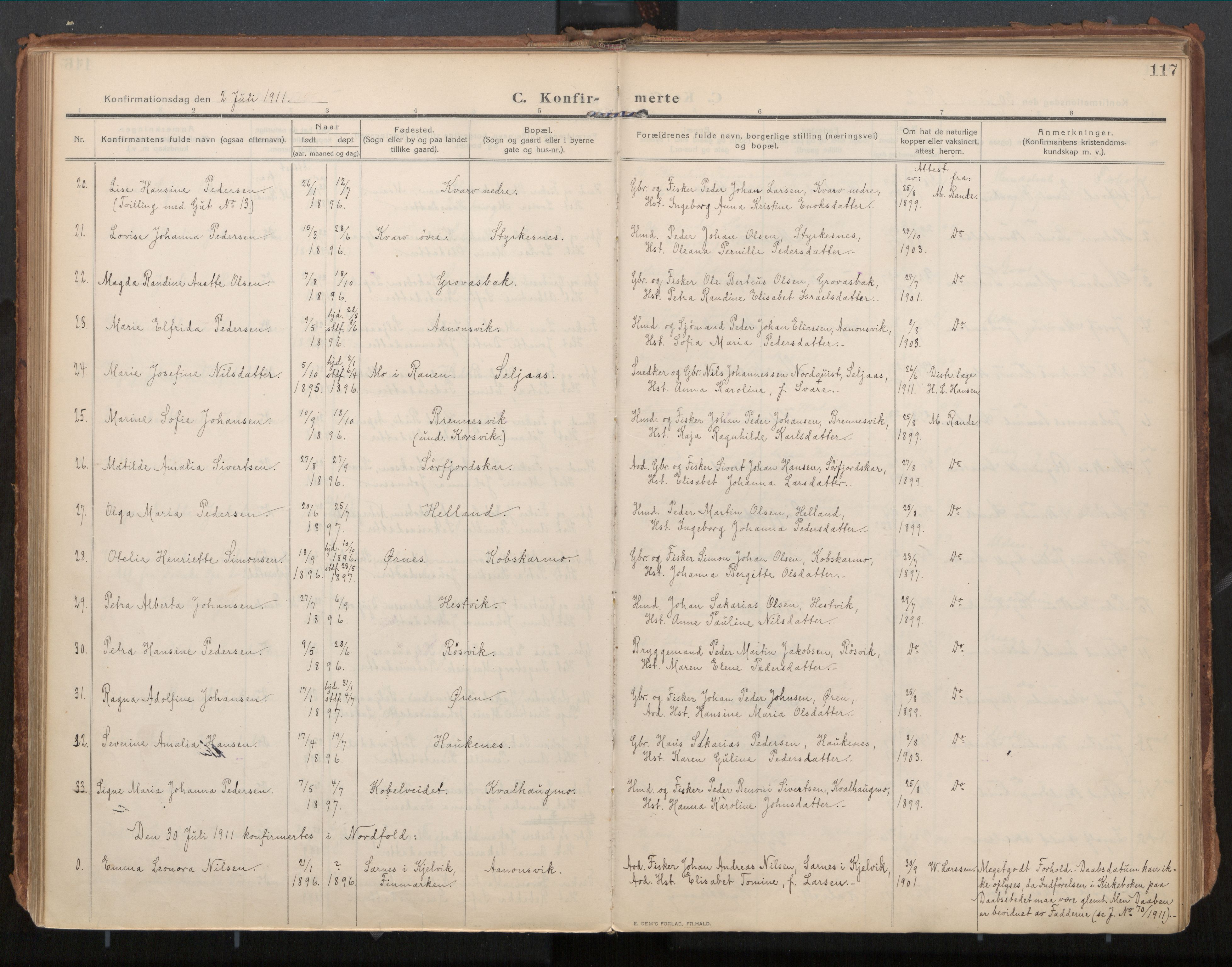 Ministerialprotokoller, klokkerbøker og fødselsregistre - Nordland, AV/SAT-A-1459/854/L0784: Parish register (official) no. 854A07, 1910-1922, p. 117