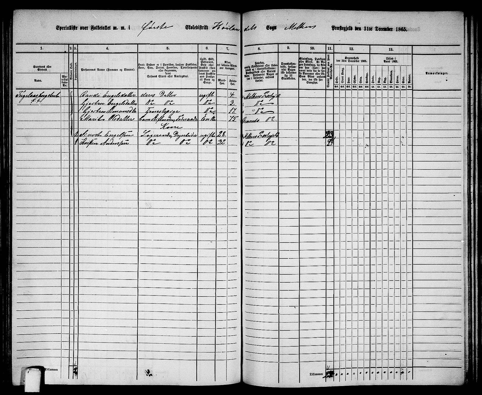 RA, 1865 census for Melhus, 1865, p. 176