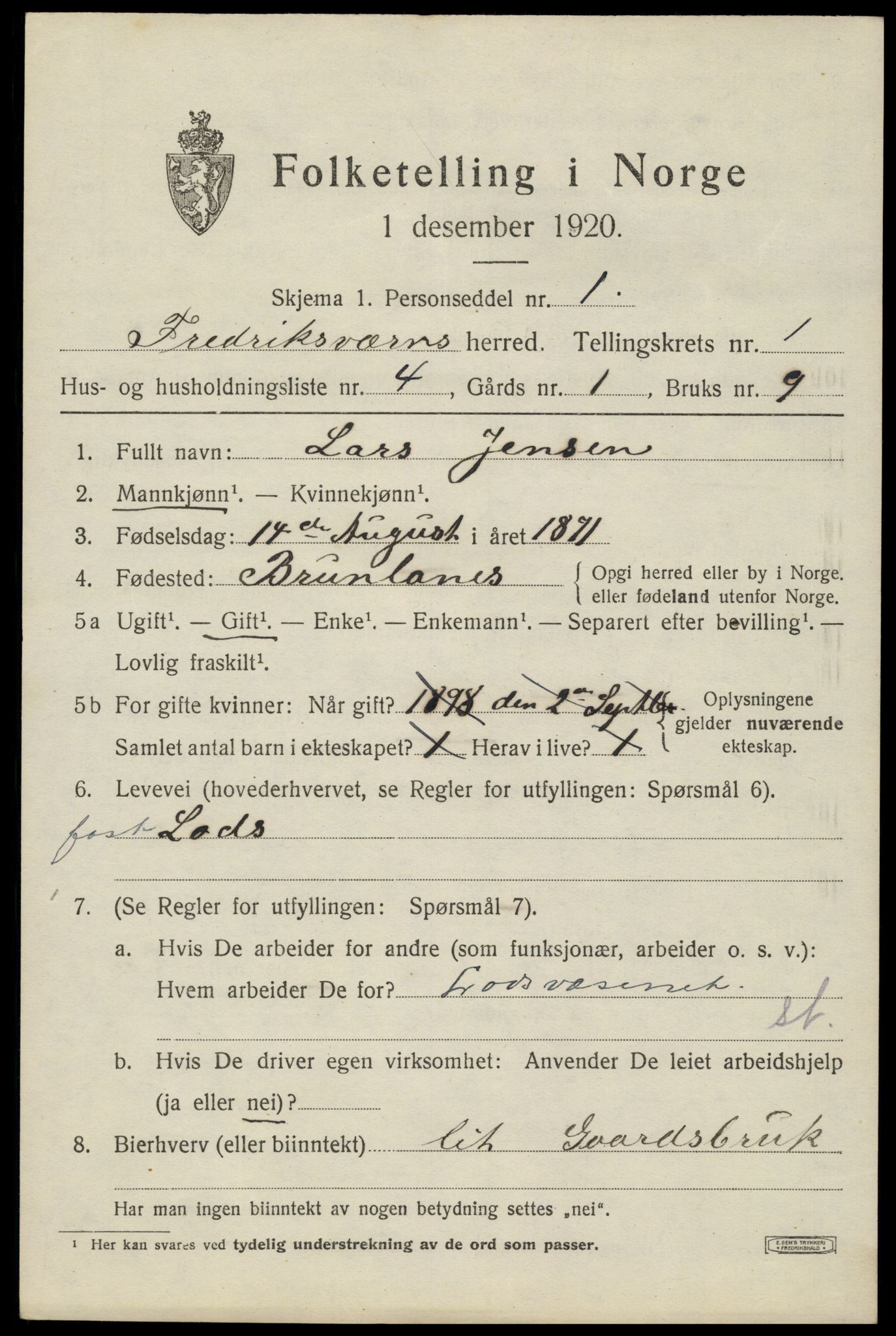 SAKO, 1920 census for Fredriksvern, 1920, p. 411