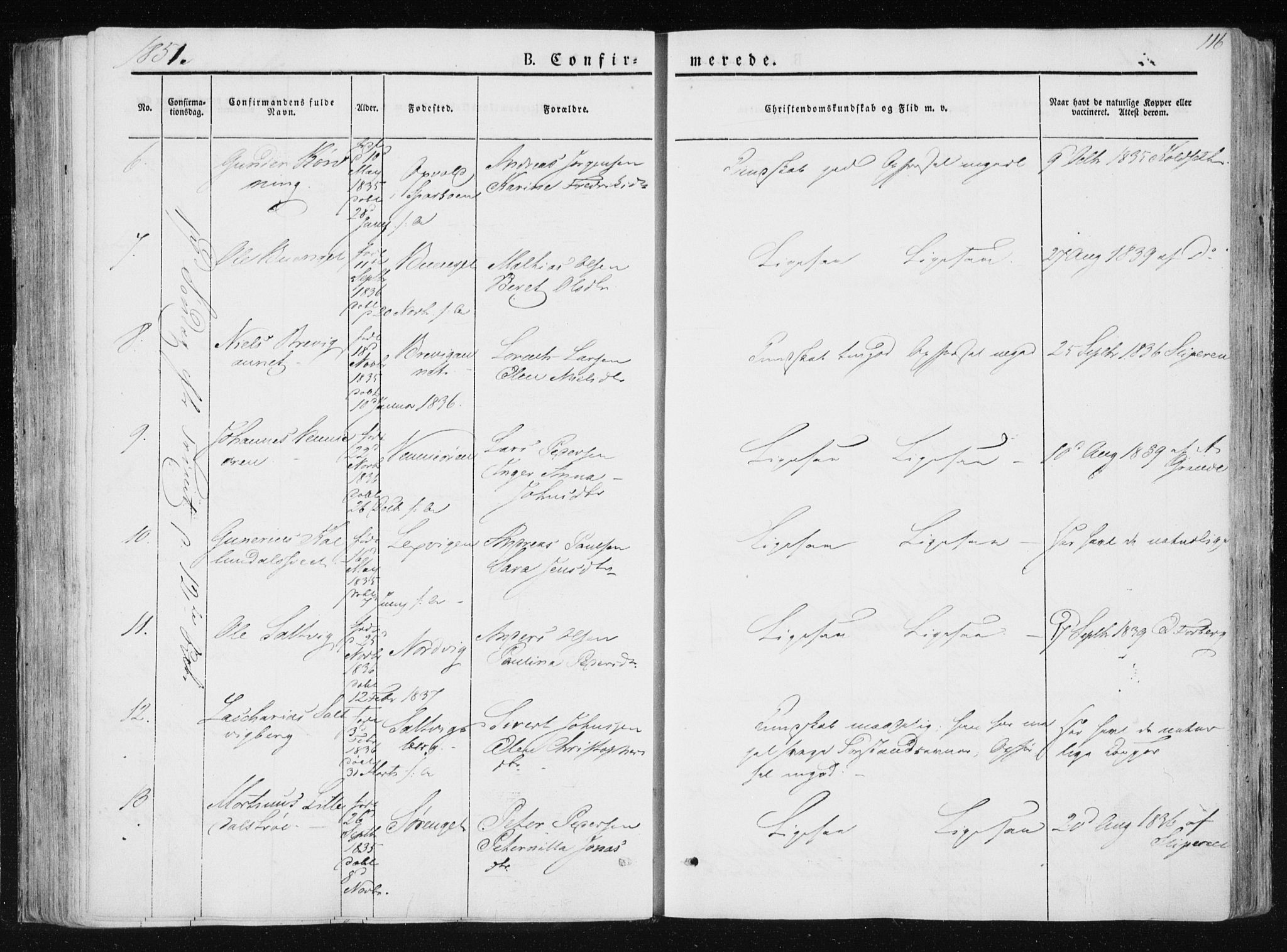 Ministerialprotokoller, klokkerbøker og fødselsregistre - Nord-Trøndelag, AV/SAT-A-1458/733/L0323: Parish register (official) no. 733A02, 1843-1870, p. 116