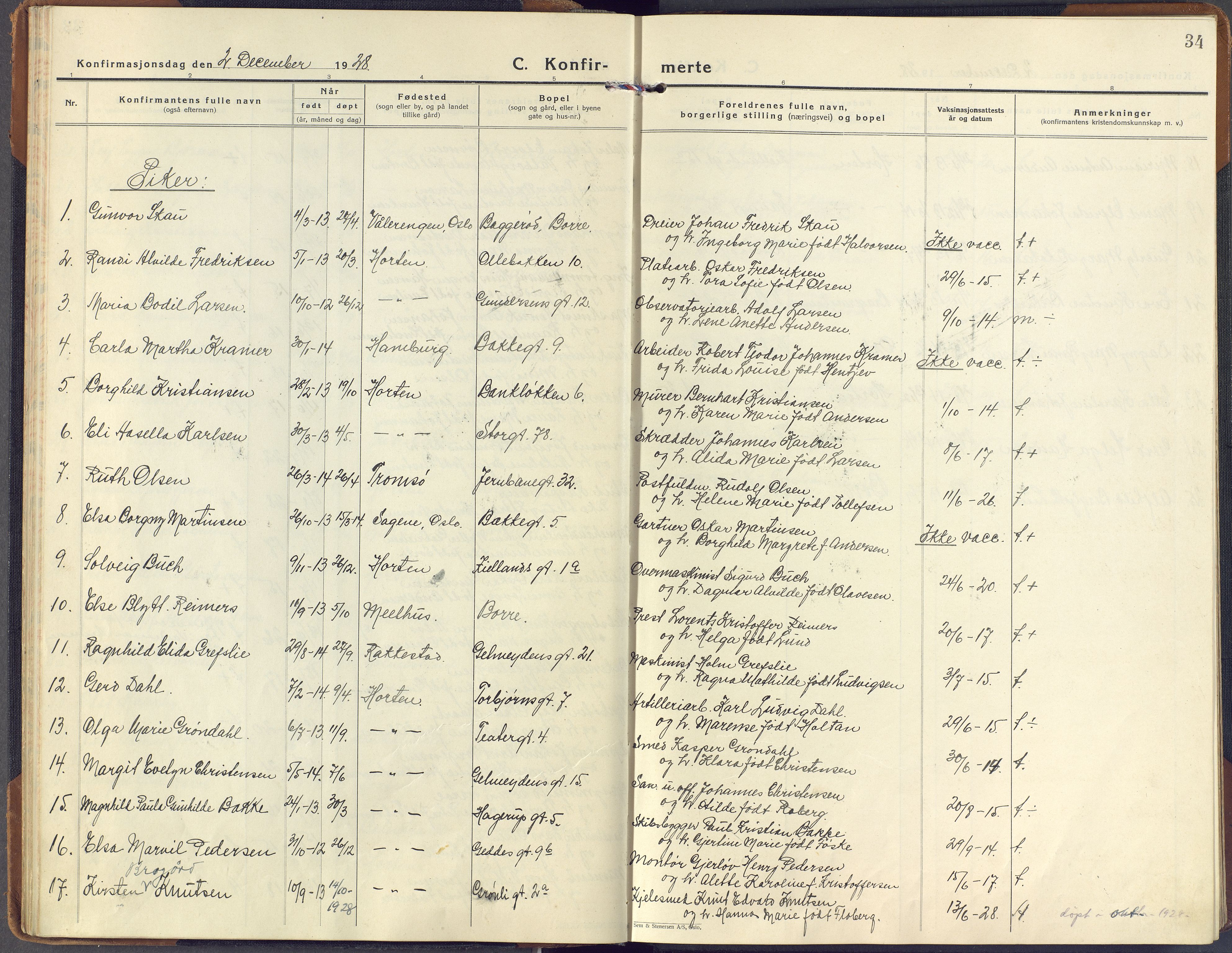 Horten kirkebøker, SAKO/A-348/F/Fa/L0011: Parish register (official) no. 11, 1926-1937, p. 34