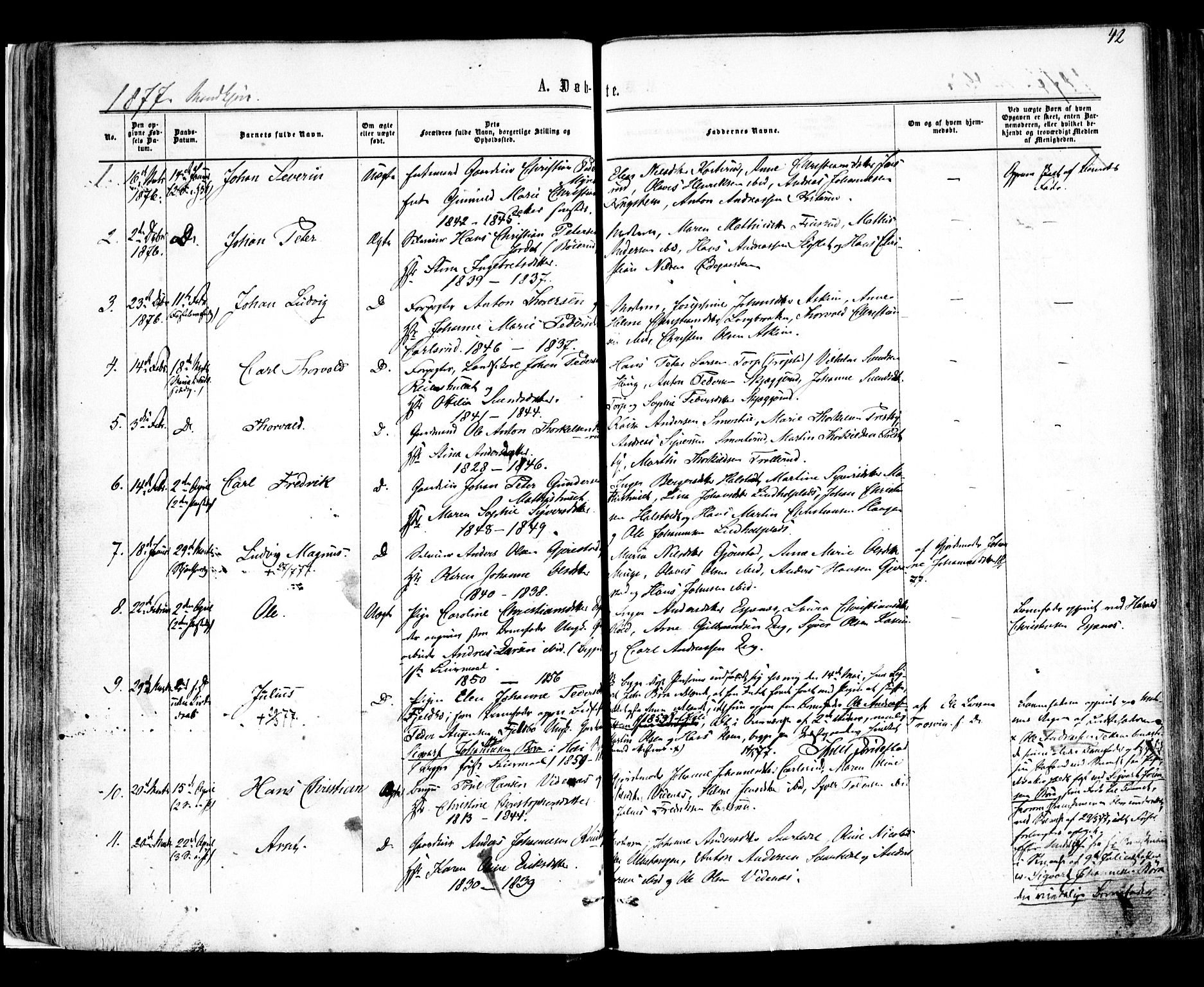 Skiptvet prestekontor Kirkebøker, AV/SAO-A-20009/F/Fa/L0008: Parish register (official) no. 8, 1867-1877, p. 42