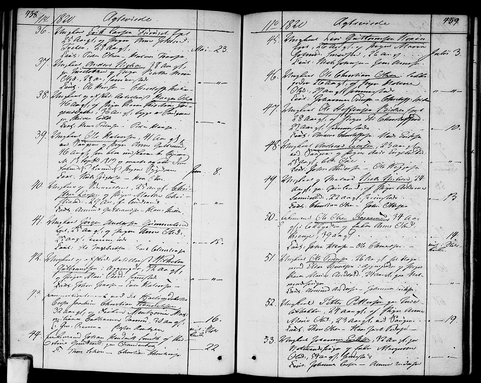 Aker prestekontor kirkebøker, SAO/A-10861/F/L0012: Parish register (official) no. 12, 1819-1828, p. 438-439