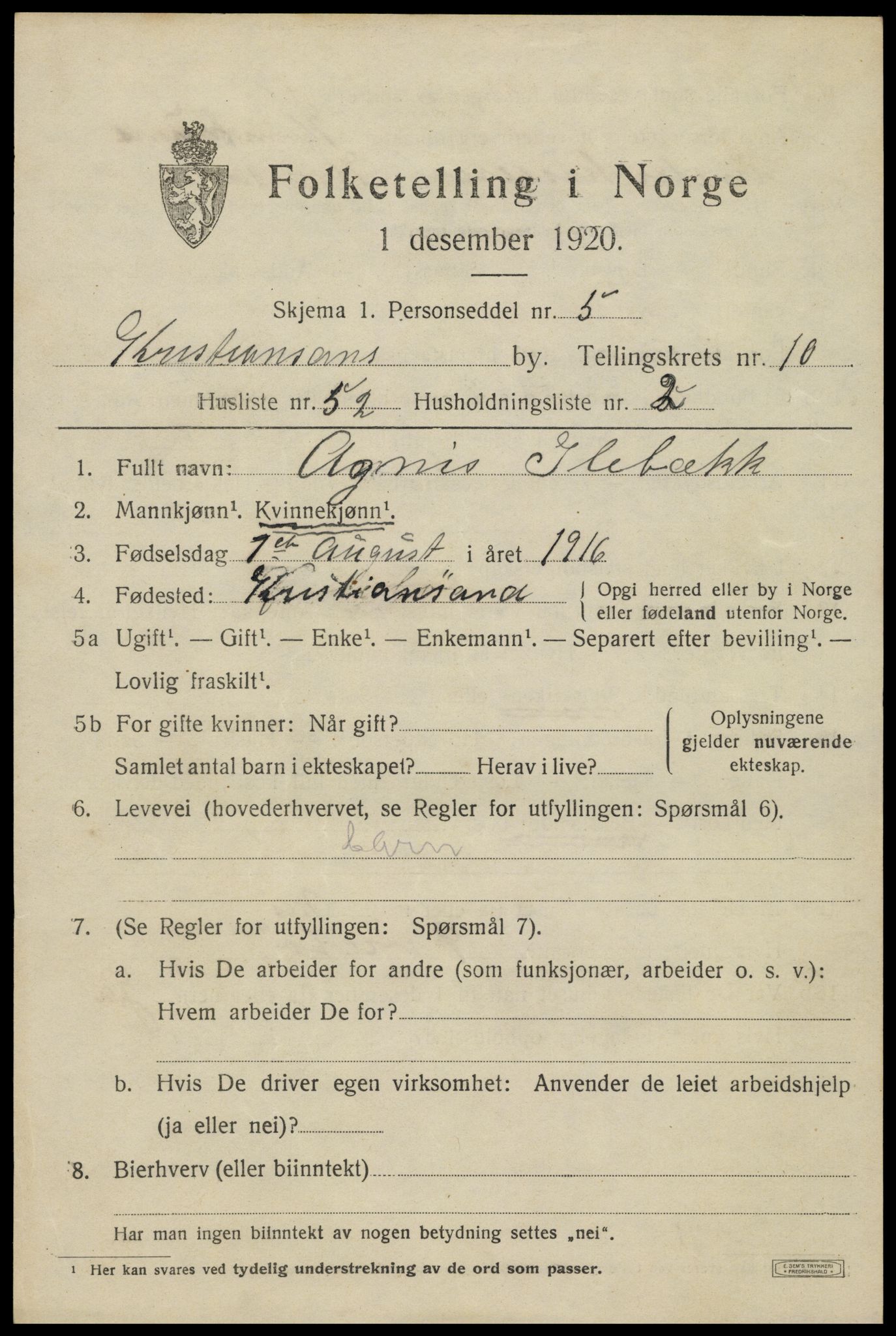 SAK, 1920 census for Kristiansand, 1920, p. 24641