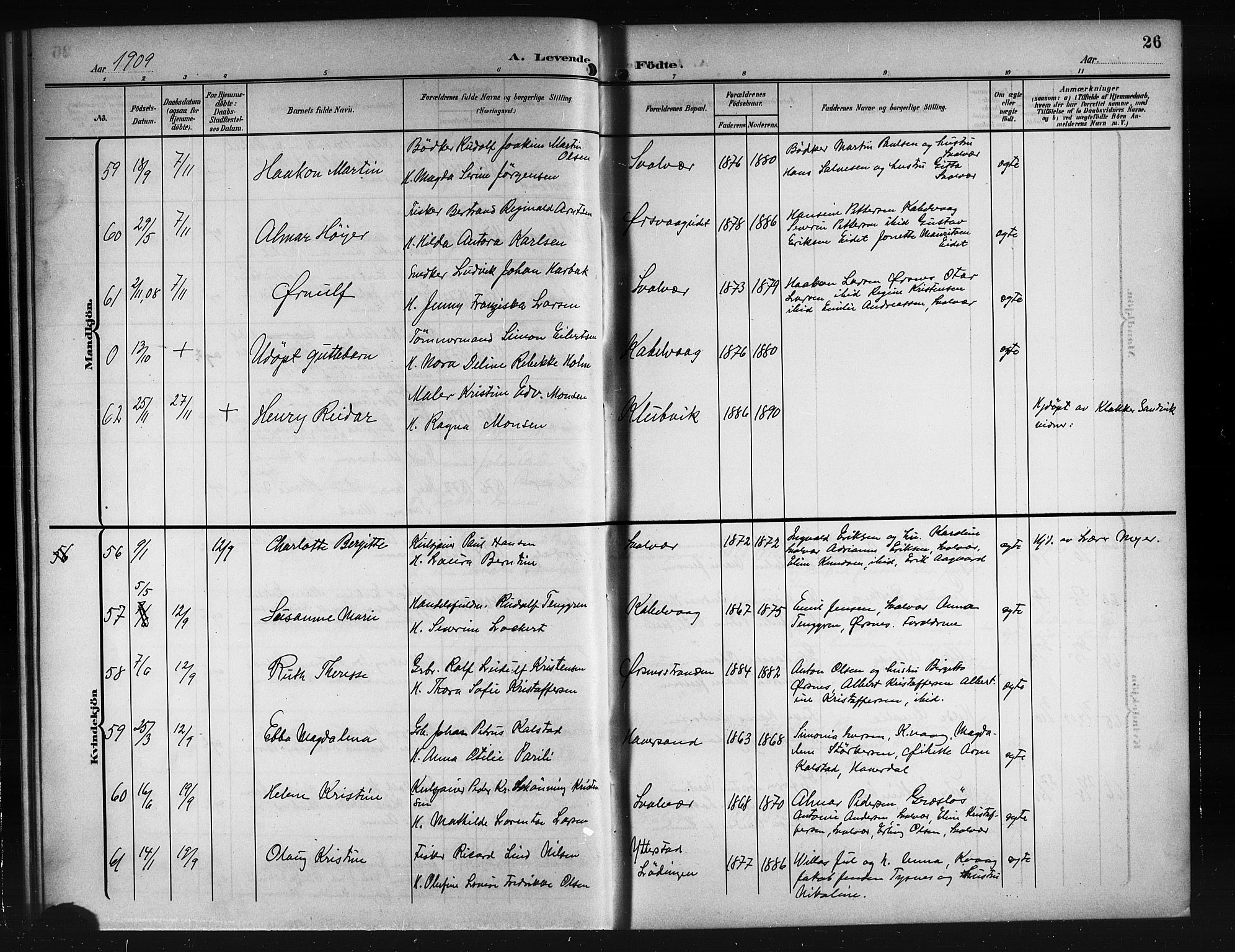 Ministerialprotokoller, klokkerbøker og fødselsregistre - Nordland, AV/SAT-A-1459/874/L1079: Parish register (copy) no. 874C08, 1907-1915, p. 26