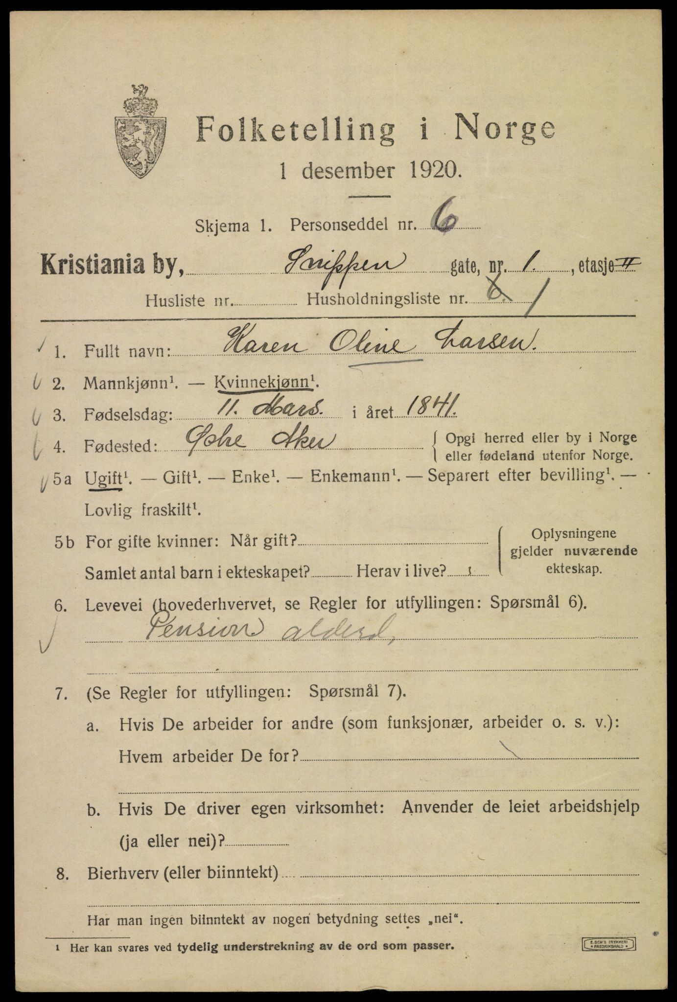 SAO, 1920 census for Kristiania, 1920, p. 521535