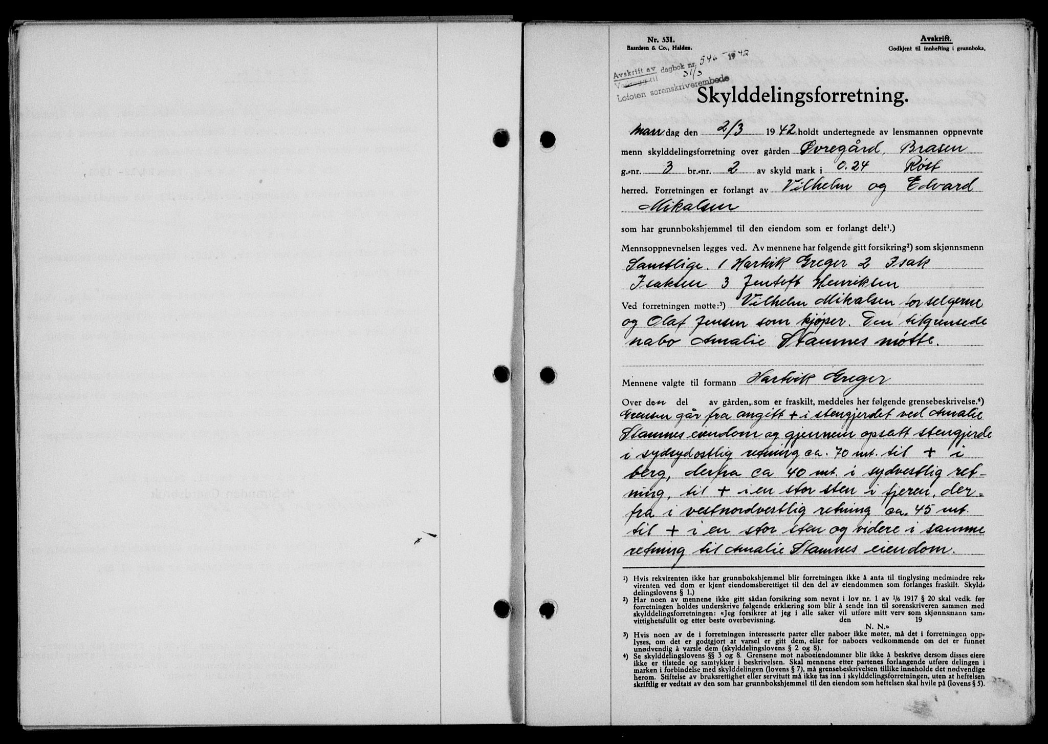 Lofoten sorenskriveri, SAT/A-0017/1/2/2C/L0009a: Mortgage book no. 9a, 1941-1942, Diary no: : 546/1942