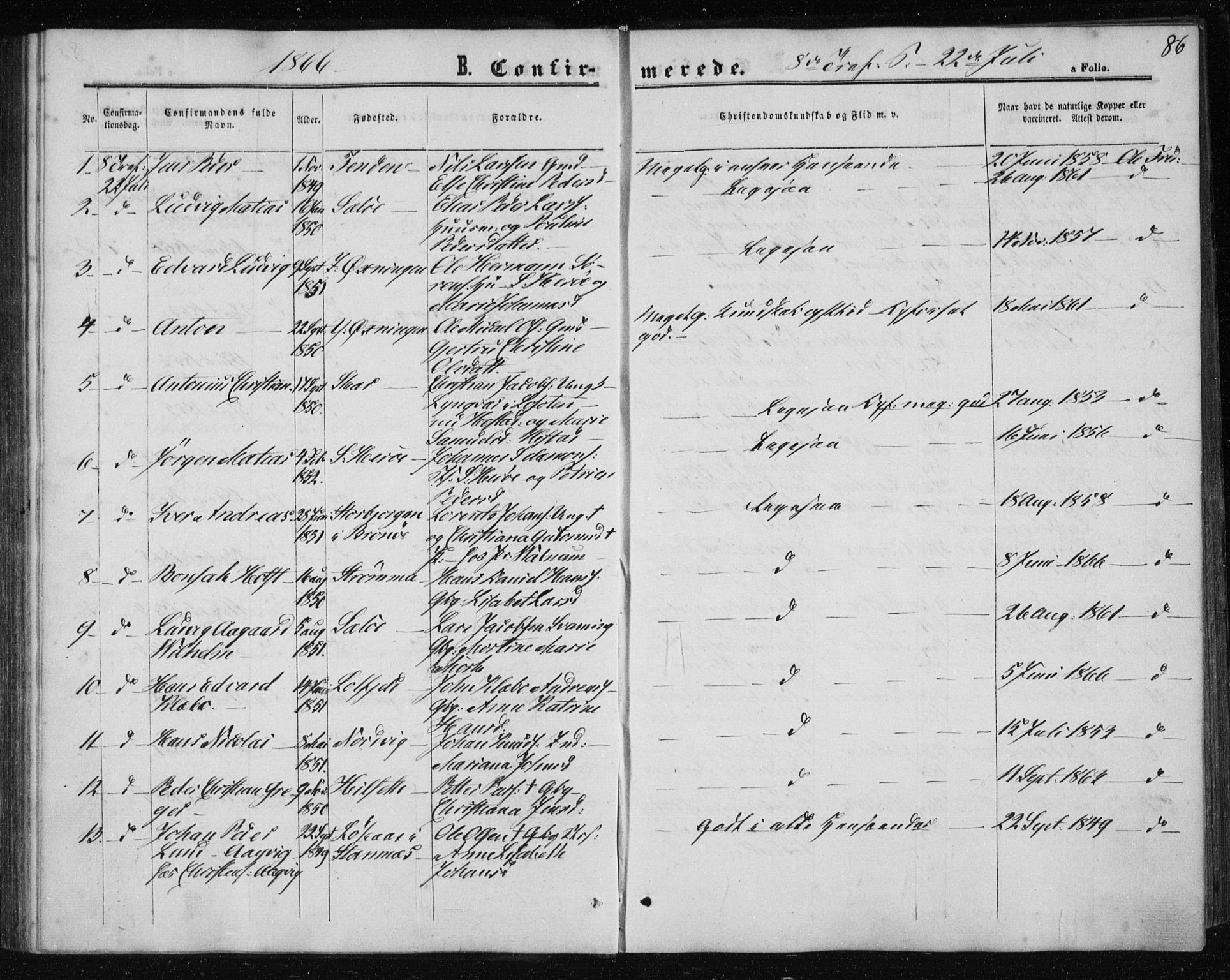 Ministerialprotokoller, klokkerbøker og fødselsregistre - Nordland, AV/SAT-A-1459/834/L0505: Parish register (official) no. 834A03, 1862-1871, p. 86