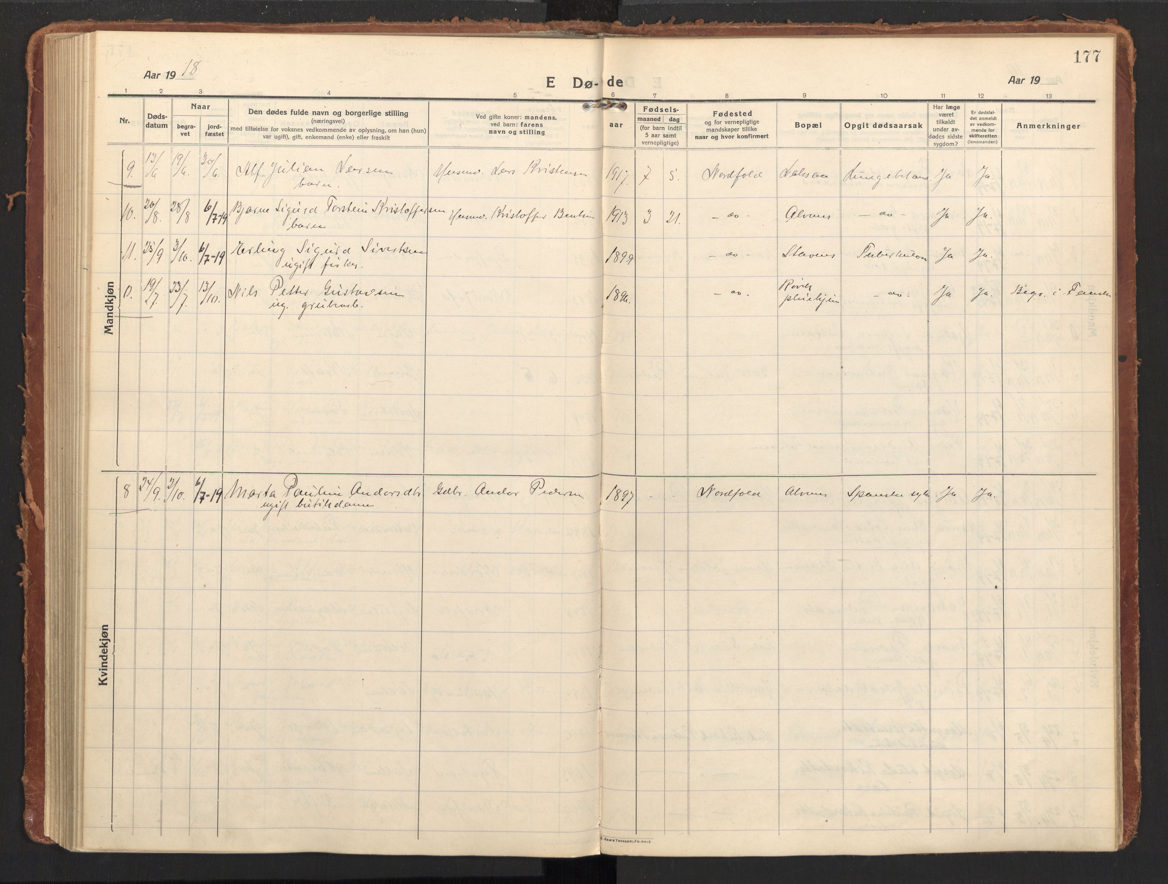 Ministerialprotokoller, klokkerbøker og fødselsregistre - Nordland, AV/SAT-A-1459/858/L0833: Parish register (official) no. 858A03, 1916-1934, p. 177