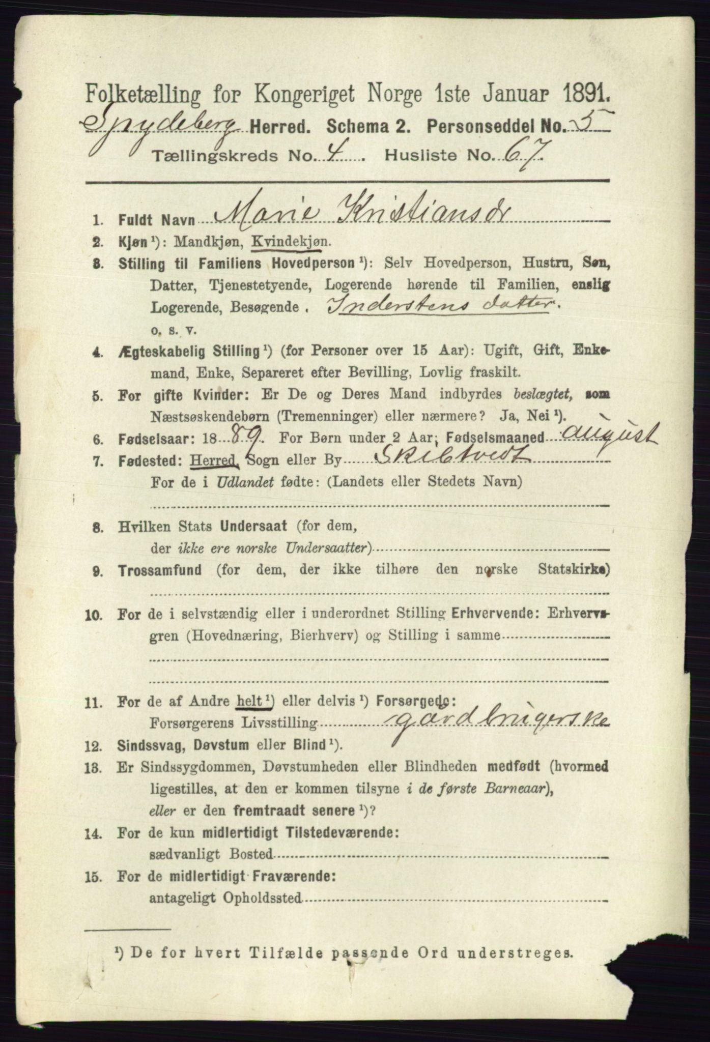 RA, 1891 census for 0123 Spydeberg, 1891, p. 2274