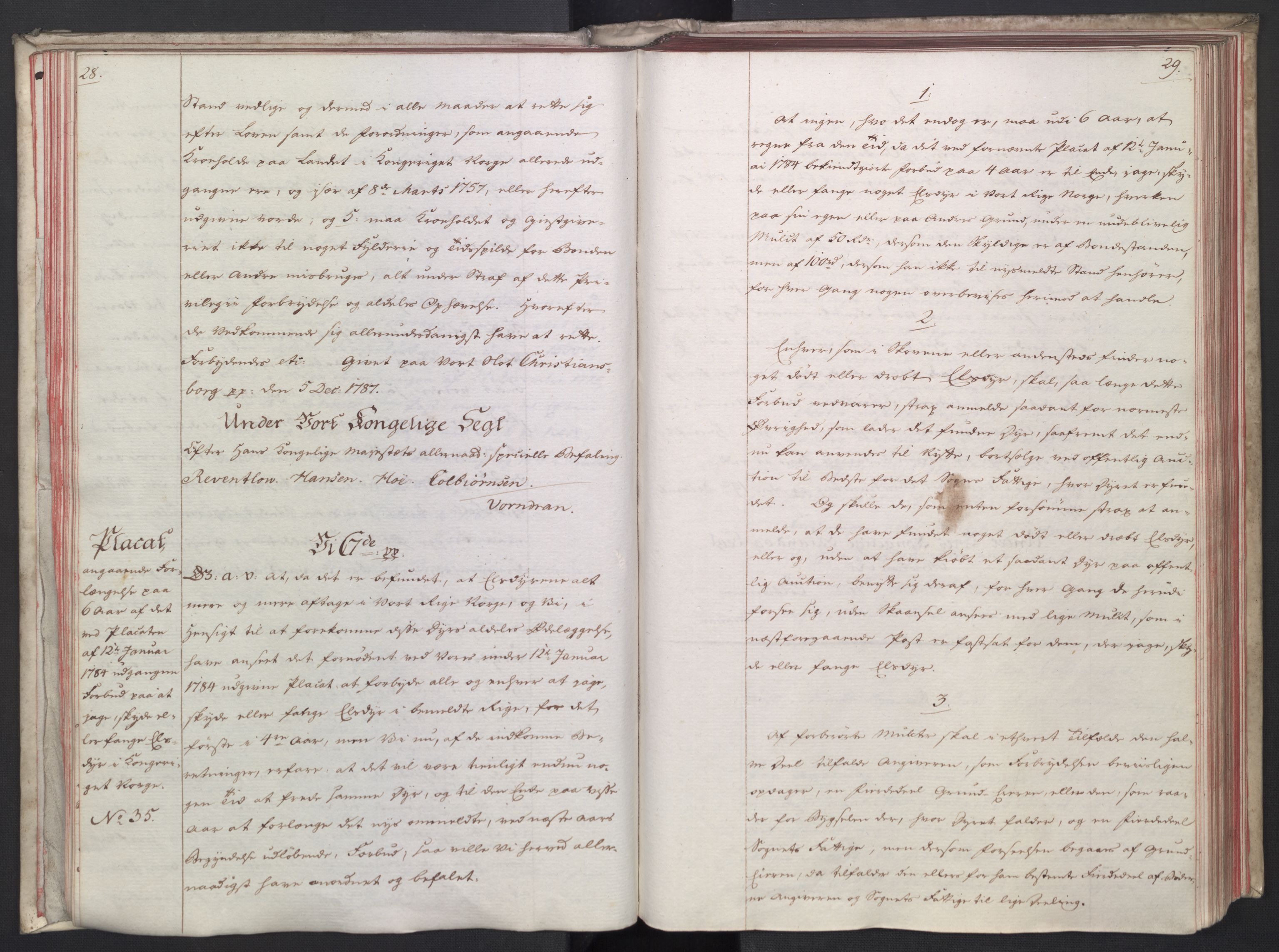 Rentekammeret, Kammerkanselliet, RA/EA-3111/G/Gg/Gga/L0014: Norsk ekspedisjonsprotokoll med register (merket RK 53.14), 1787-1790, p. 28-29