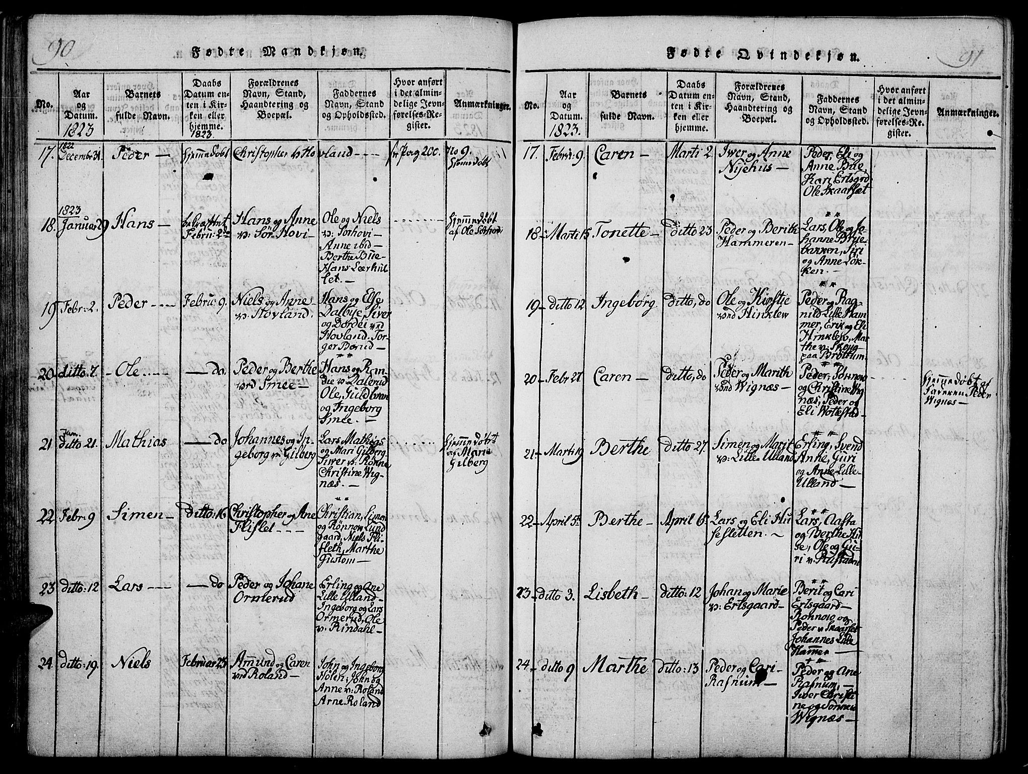 Fåberg prestekontor, AV/SAH-PREST-086/H/Ha/Haa/L0003: Parish register (official) no. 3, 1818-1833, p. 90-91