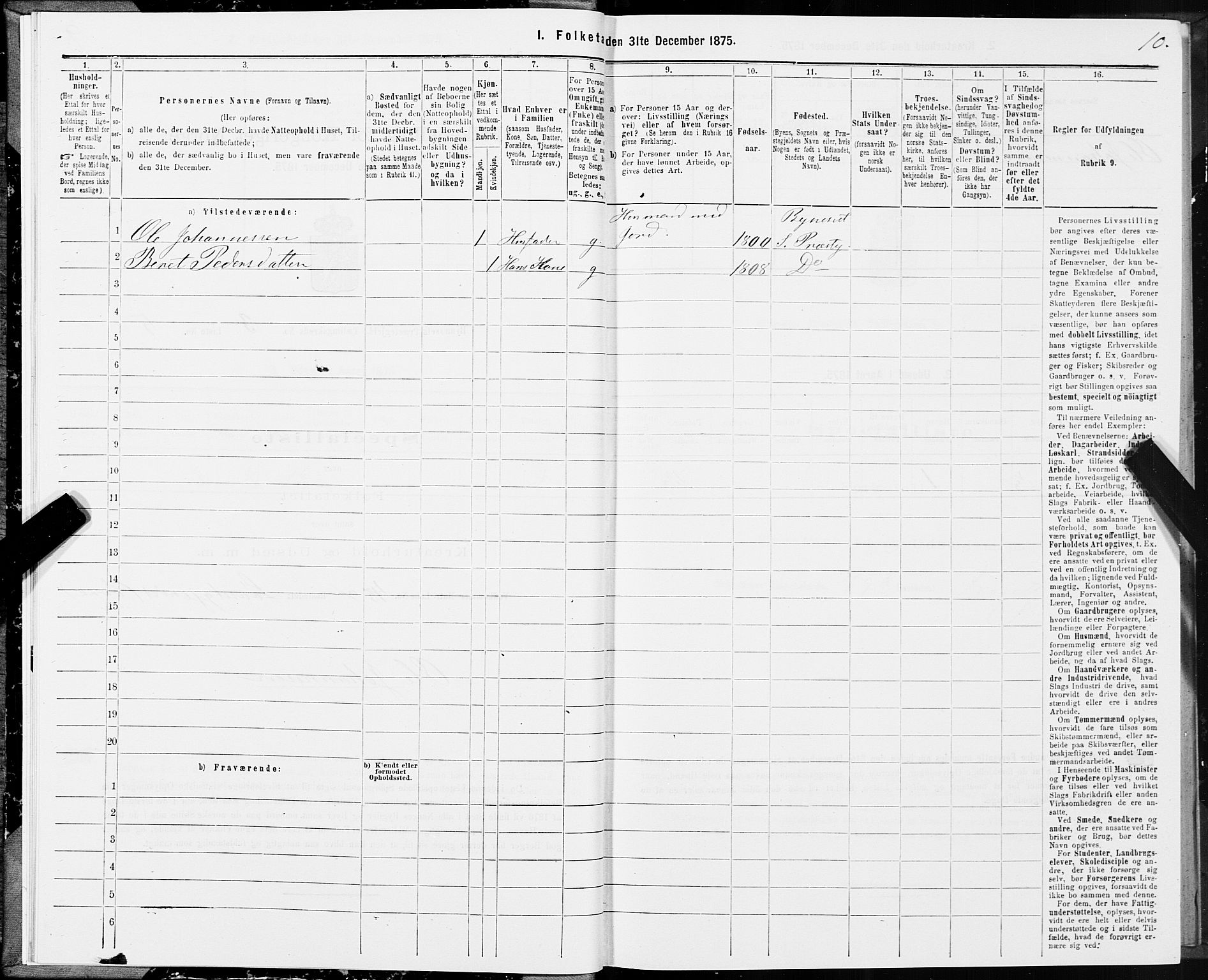 SAT, 1875 census for 1655P Byneset, 1875, p. 2010