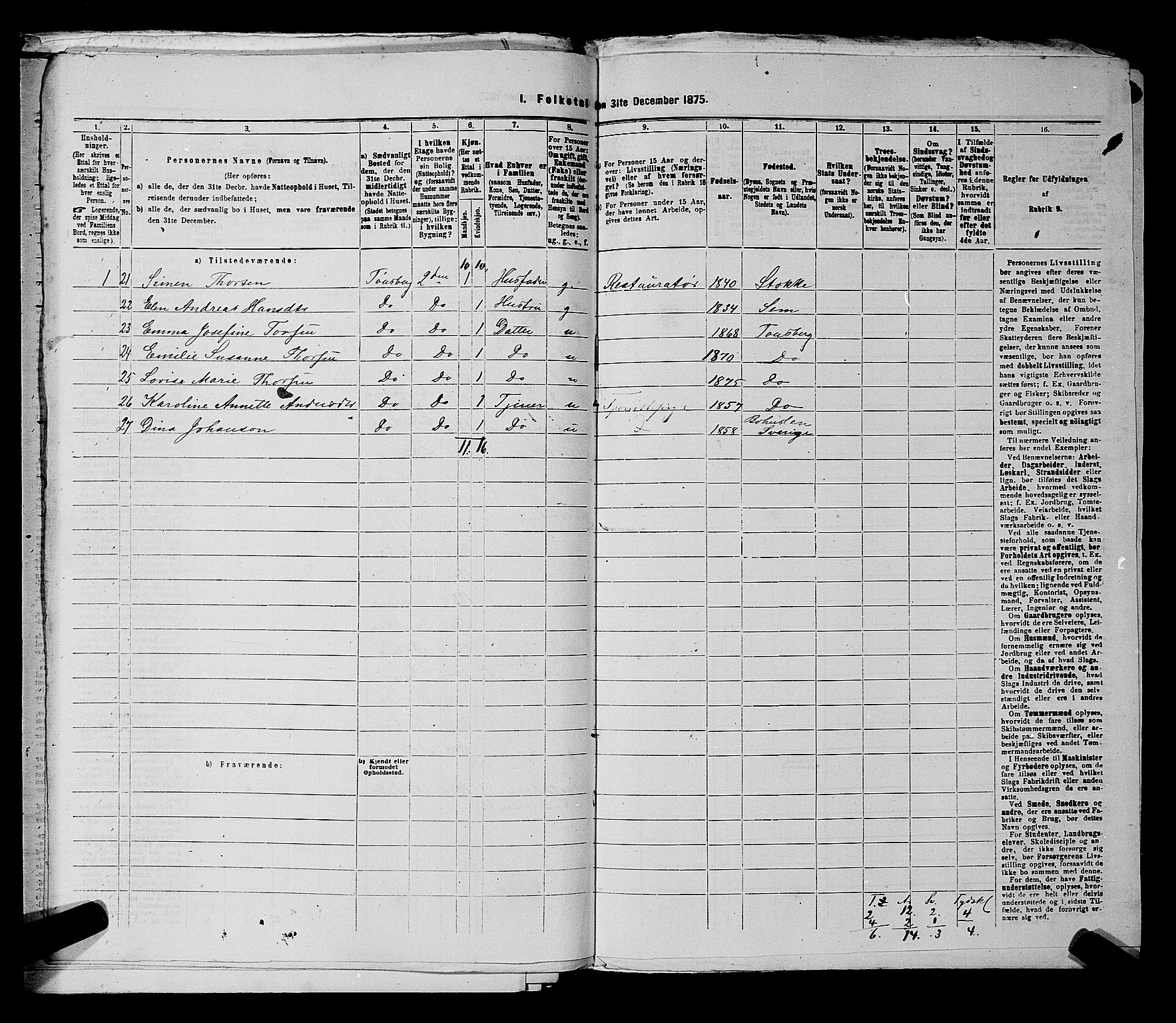 SAKO, 1875 census for 0705P Tønsberg, 1875, p. 484