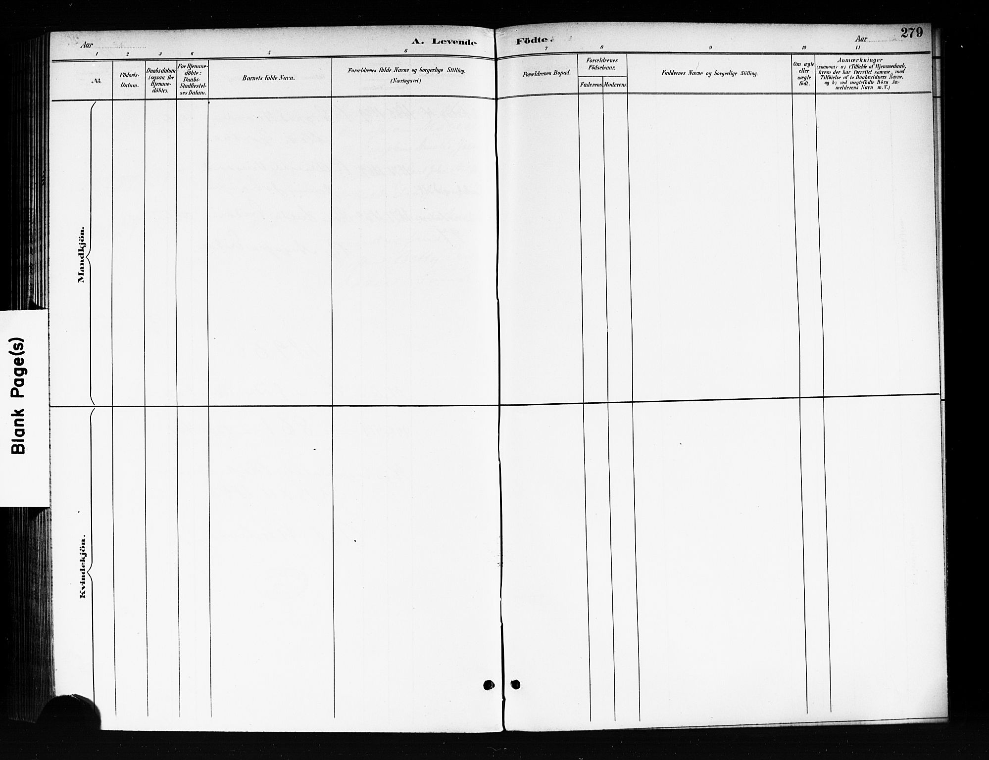 Rikshospitalet prestekontor Kirkebøker, AV/SAO-A-10309b/F/L0008: Parish register (official) no. 8, 1890-1893, p. 279