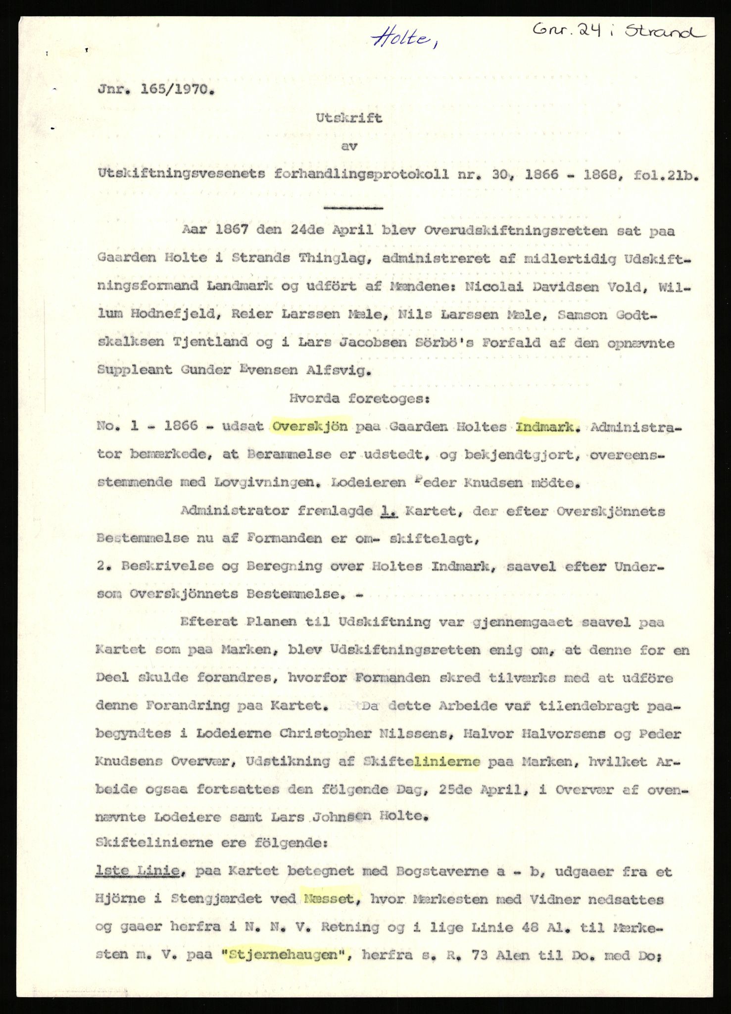 Statsarkivet i Stavanger, AV/SAST-A-101971/03/Y/Yj/L0039: Avskrifter sortert etter gårdsnavn: Holte i Strand - Hovland i Ørsdalen, 1750-1930, p. 22