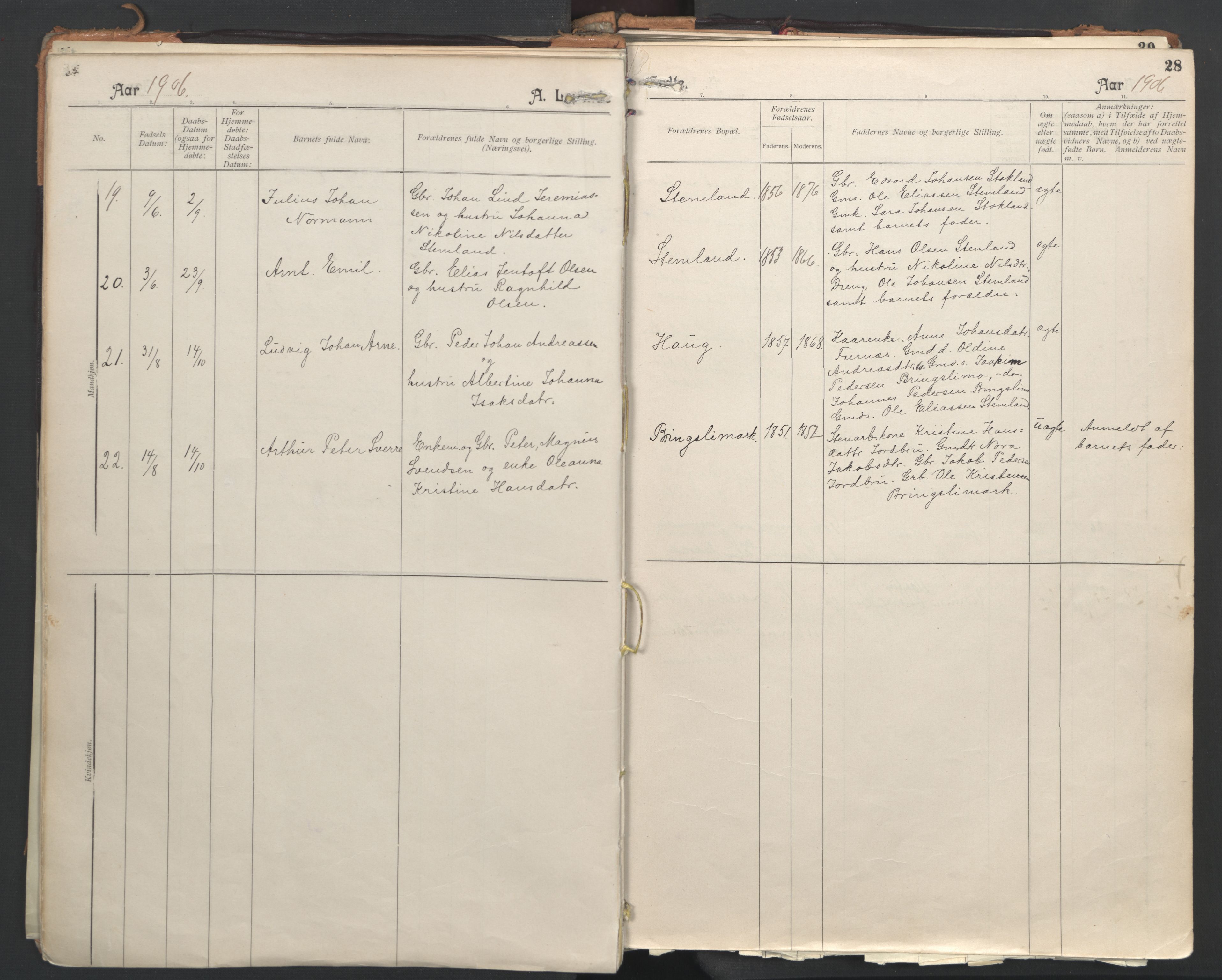 Ministerialprotokoller, klokkerbøker og fødselsregistre - Nordland, AV/SAT-A-1459/851/L0724: Parish register (official) no. 851A01, 1901-1922, p. 28