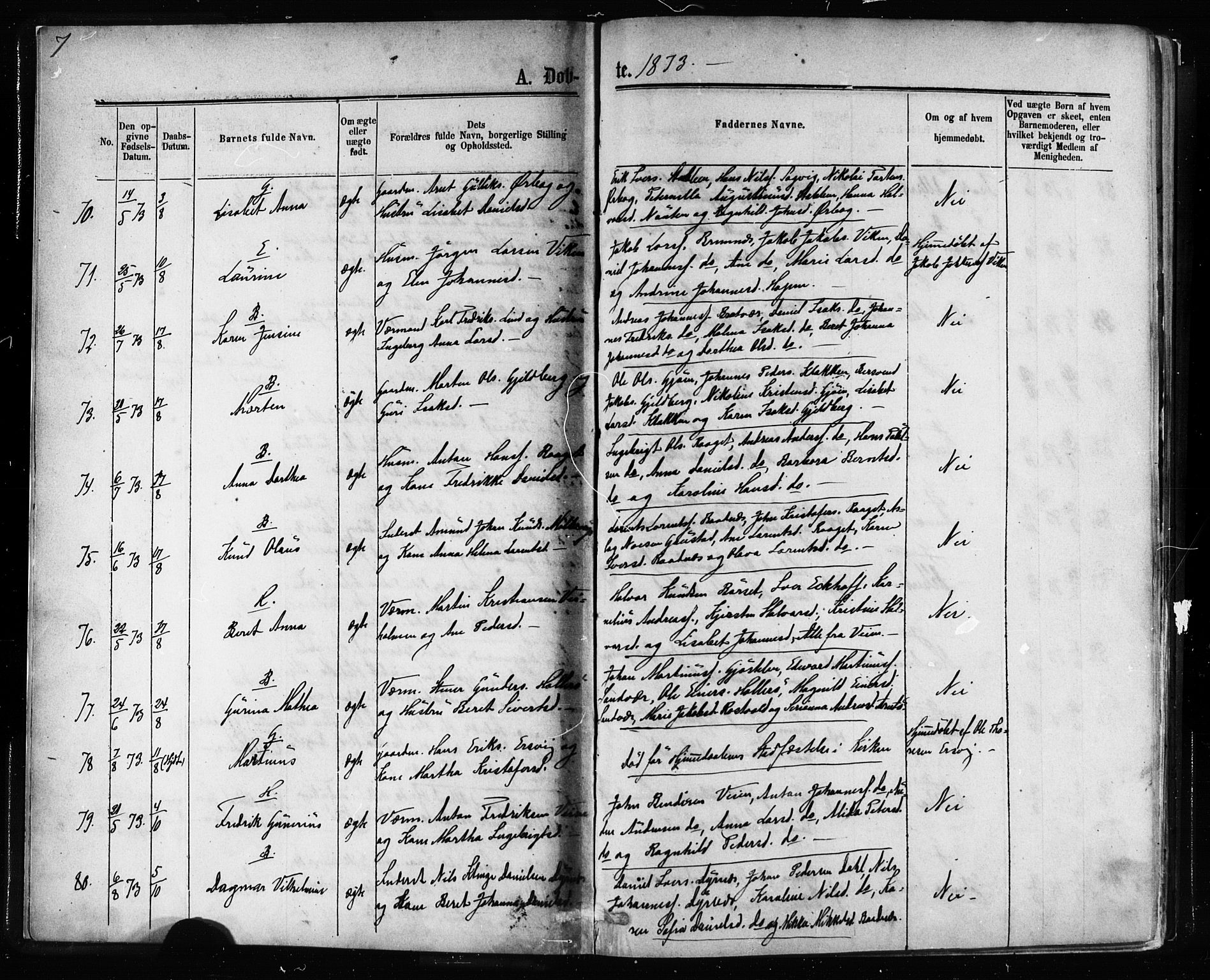 Ministerialprotokoller, klokkerbøker og fødselsregistre - Møre og Romsdal, AV/SAT-A-1454/581/L0938: Parish register (official) no. 581A06, 1873-1879, p. 7