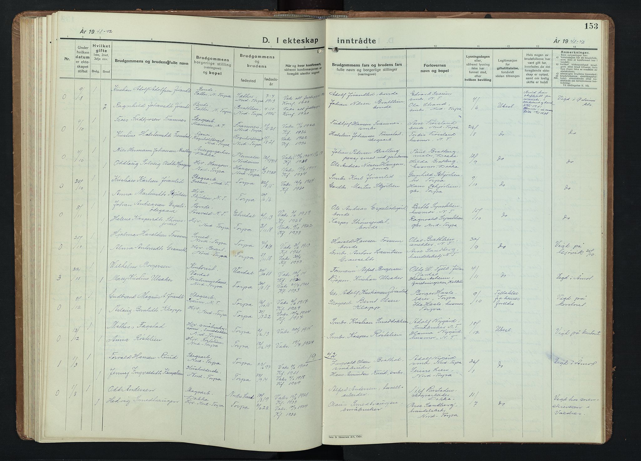 Nordre Land prestekontor, SAH/PREST-124/H/Ha/Hab/L0004: Parish register (copy) no. 4, 1935-1954, p. 153