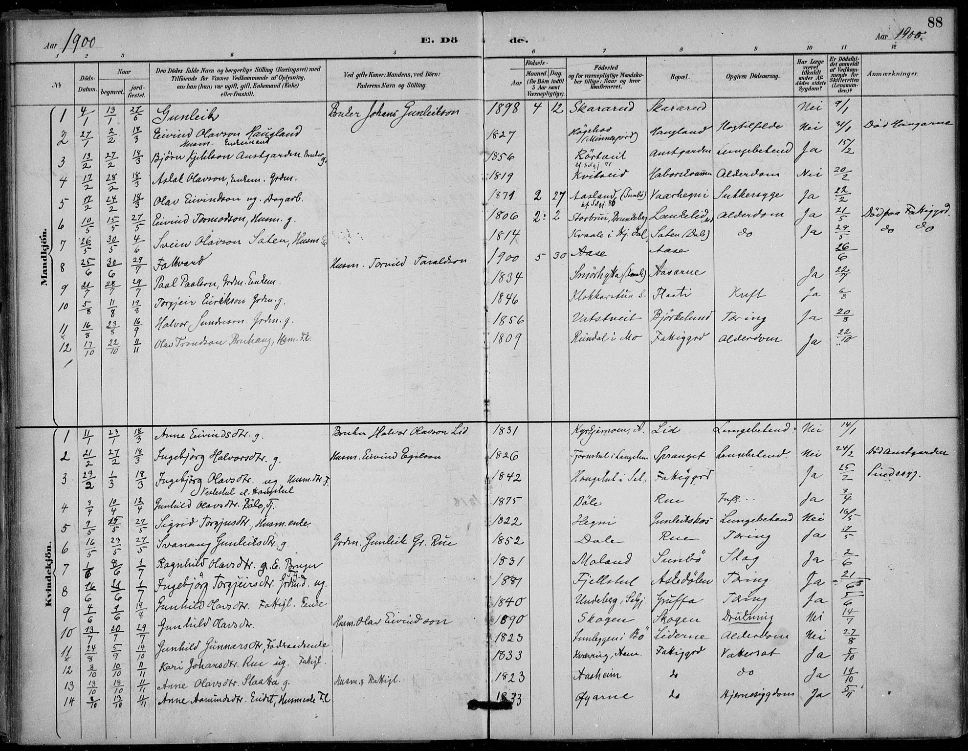 Seljord kirkebøker, SAKO/A-20/F/Fb/L0002: Parish register (official) no. II 2, 1887-1917, p. 88