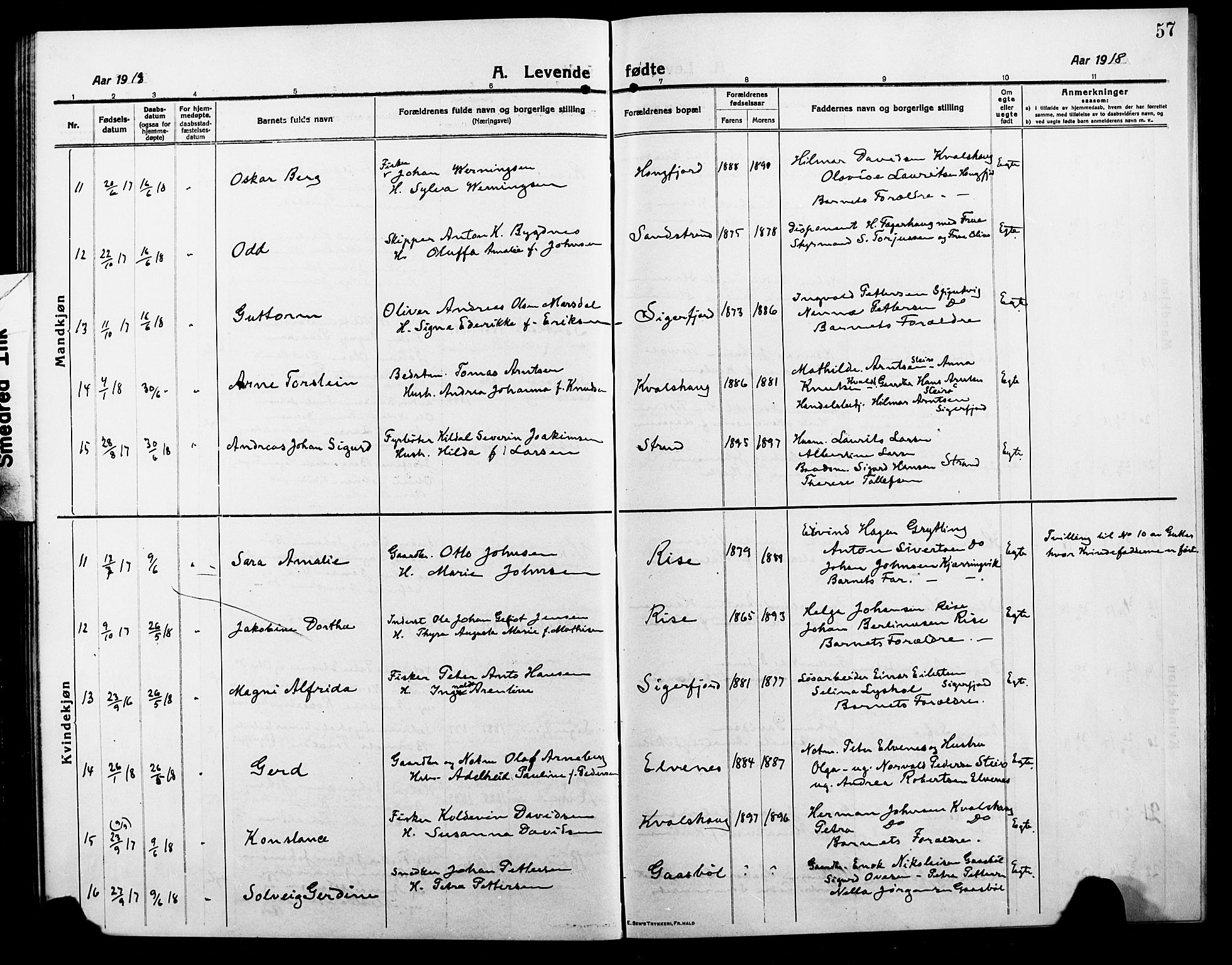 Ministerialprotokoller, klokkerbøker og fødselsregistre - Nordland, AV/SAT-A-1459/895/L1383: Parish register (copy) no. 895C05, 1913-1922, p. 57