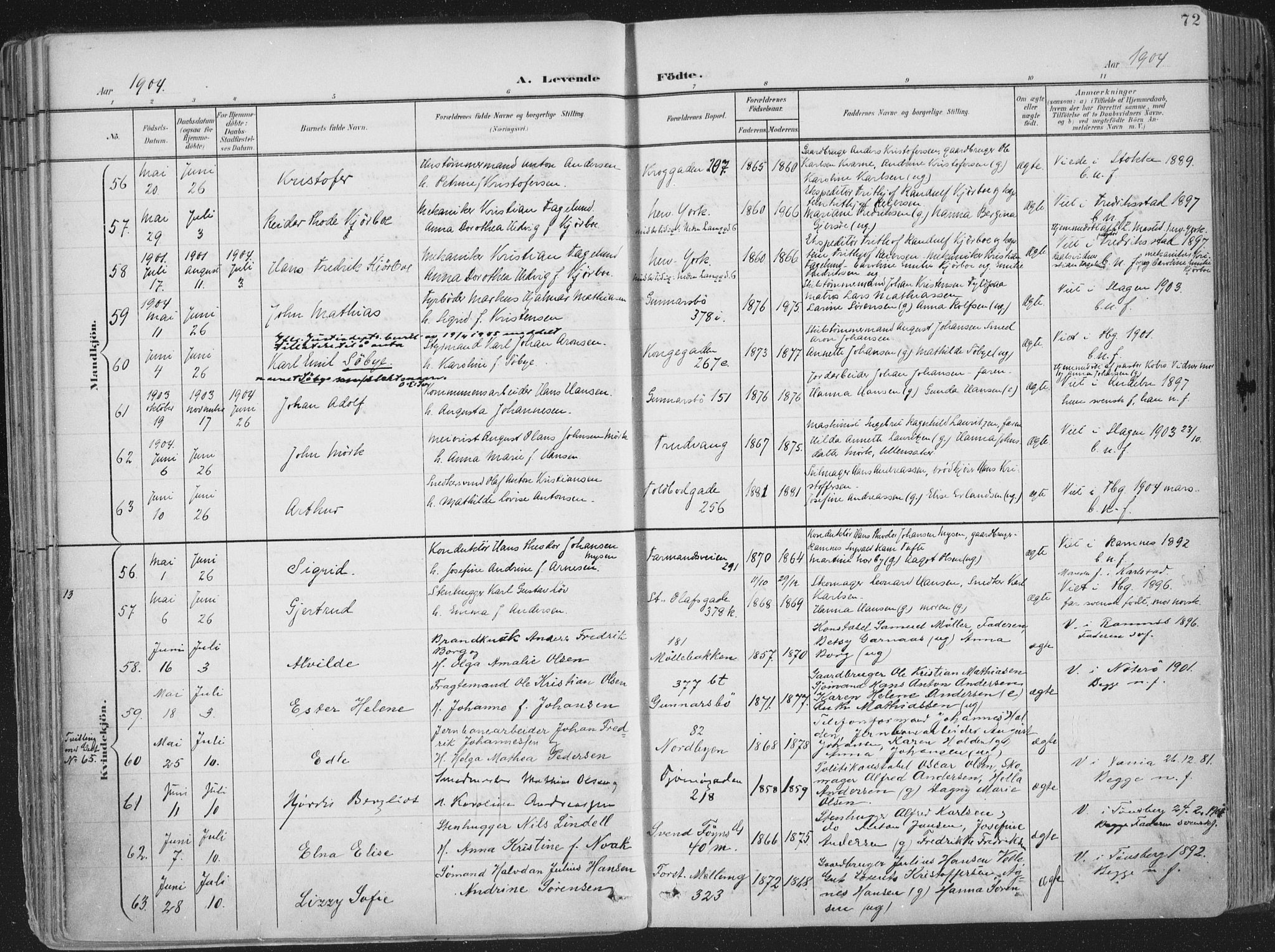 Tønsberg kirkebøker, AV/SAKO-A-330/F/Fa/L0014: Parish register (official) no. I 14, 1900-1913, p. 72