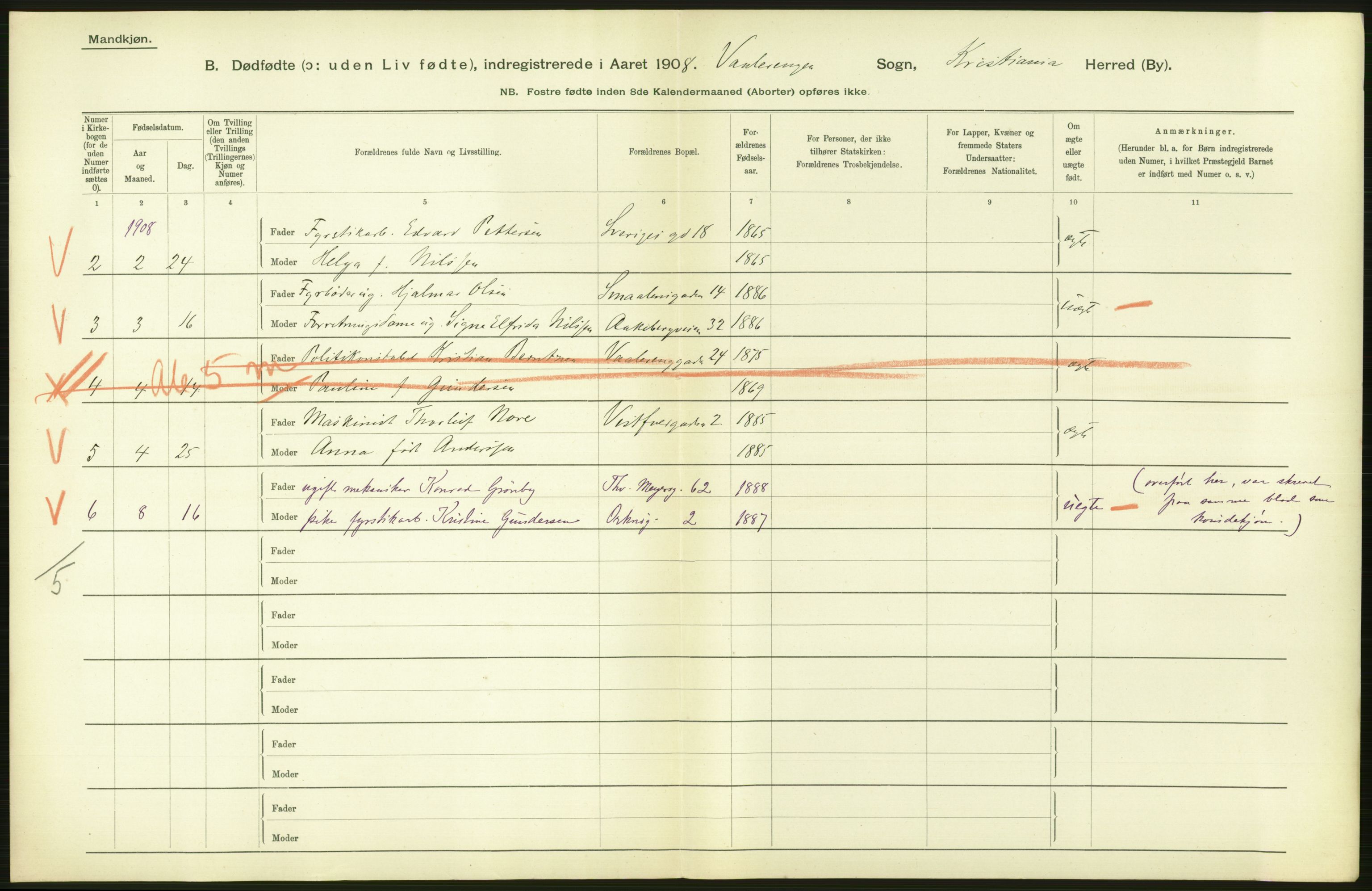 Statistisk sentralbyrå, Sosiodemografiske emner, Befolkning, AV/RA-S-2228/D/Df/Dfa/Dfaf/L0009: Kristiania: Døde, dødfødte., 1908, p. 468