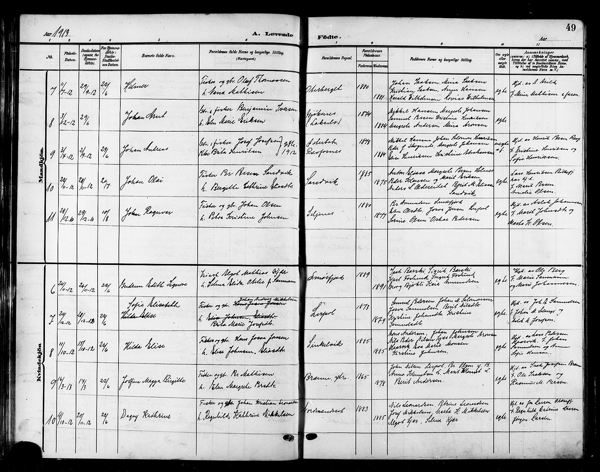 Kistrand/Porsanger sokneprestembete, AV/SATØ-S-1351/H/Hb/L0006.klokk: Parish register (copy) no. 6, 1905-1917, p. 49