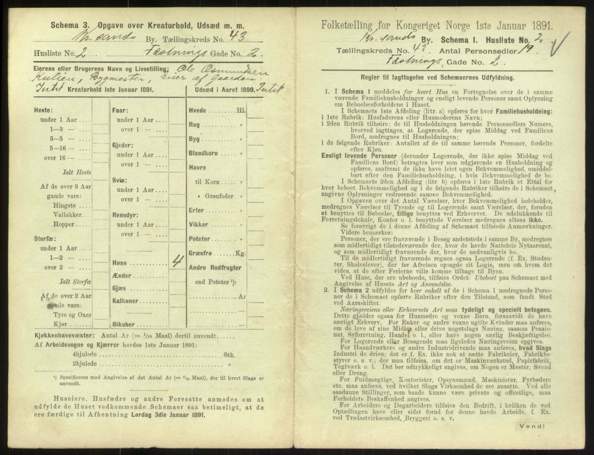 RA, 1891 census for 1001 Kristiansand, 1891, p. 2310