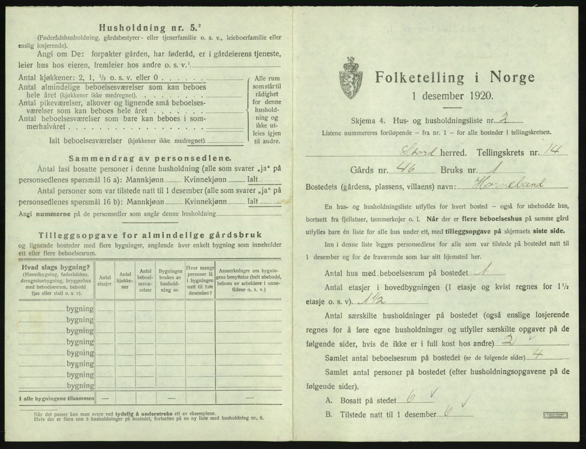 SAB, 1920 census for Stord, 1920, p. 988