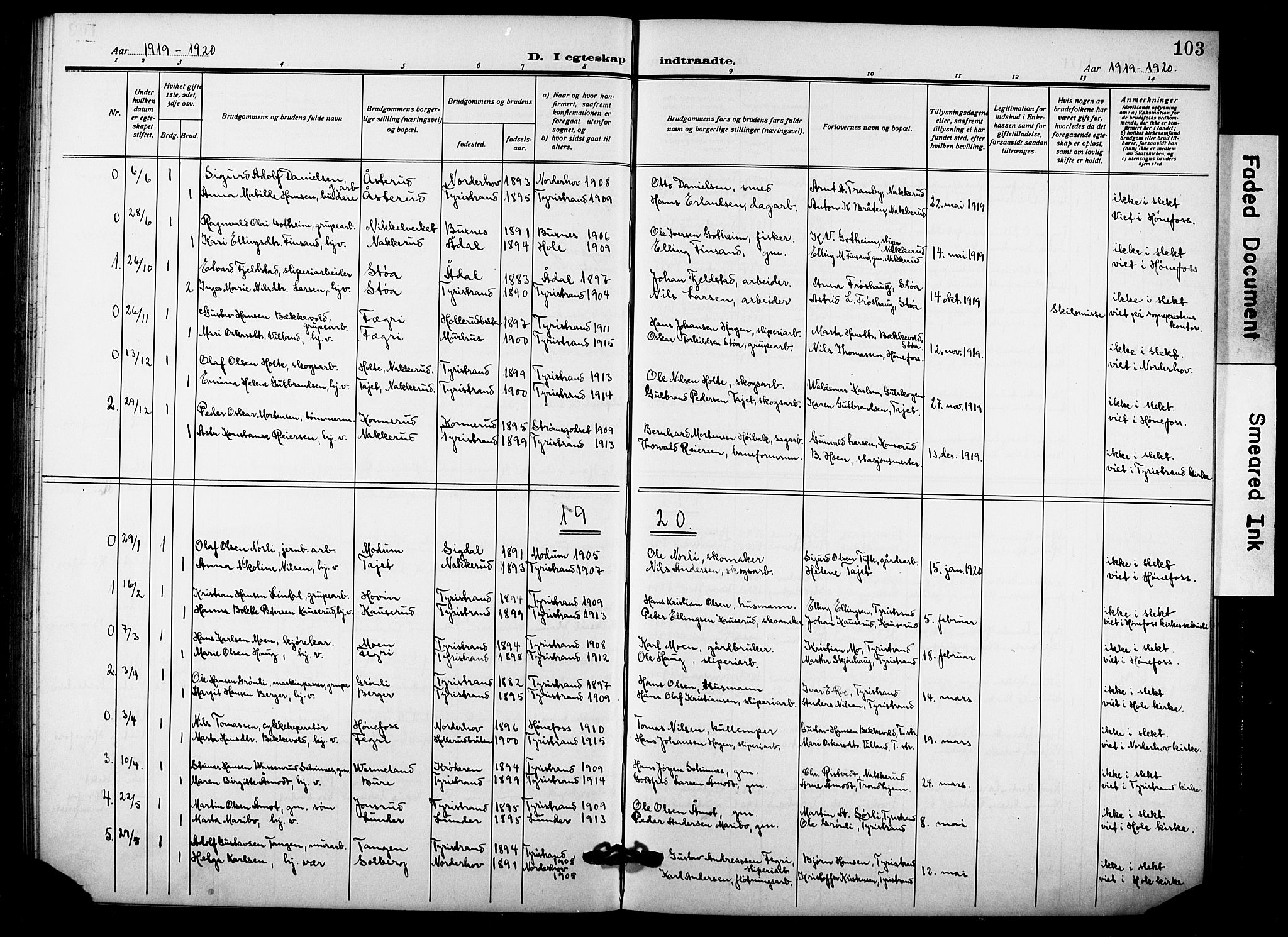 Hole kirkebøker, AV/SAKO-A-228/G/Gb/L0005: Parish register (copy) no. II 5, 1915-1932, p. 103