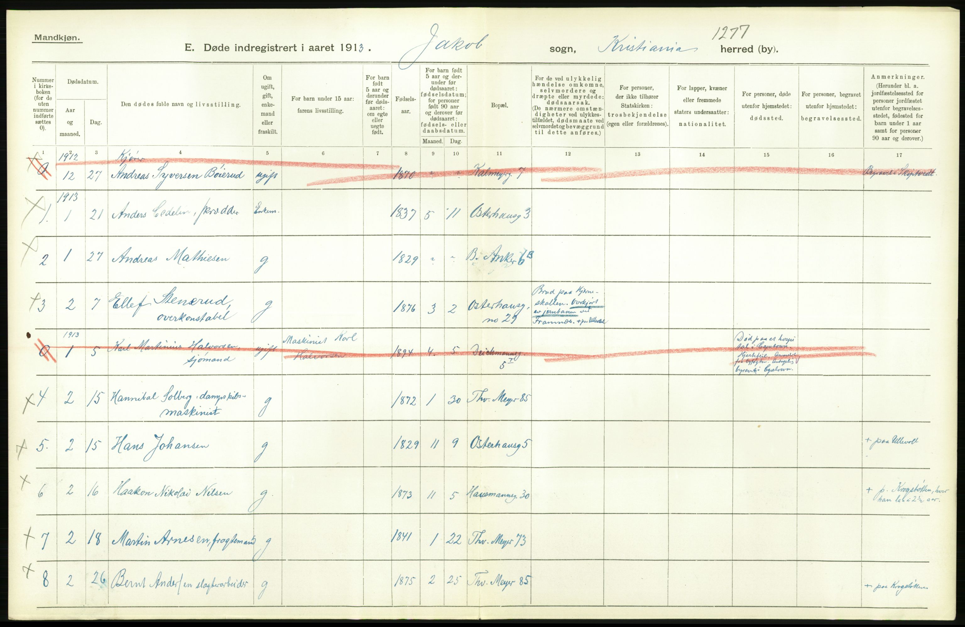 Statistisk sentralbyrå, Sosiodemografiske emner, Befolkning, RA/S-2228/D/Df/Dfb/Dfbc/L0009: Kristiania: Døde., 1913, p. 646