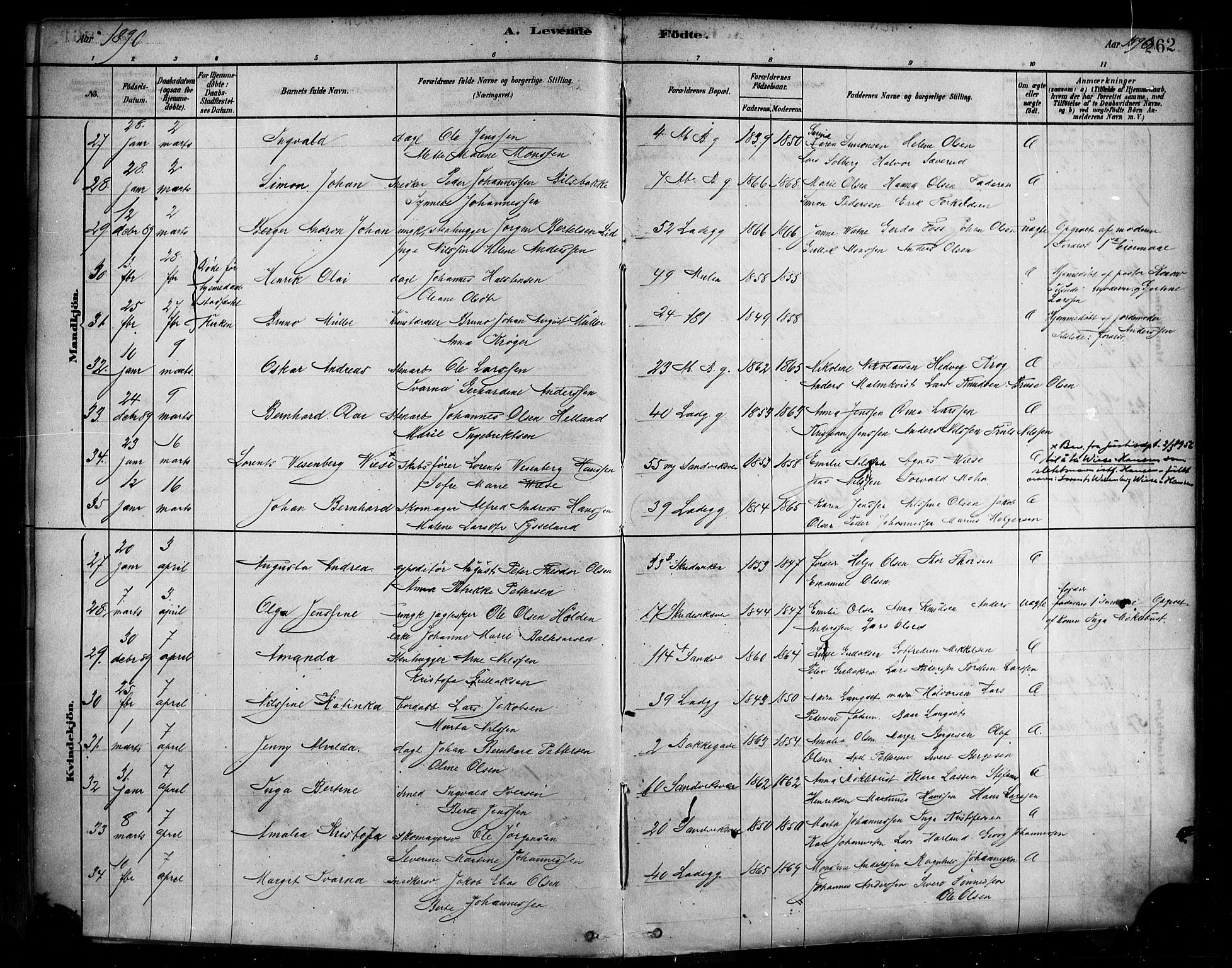 Sandviken Sokneprestembete, AV/SAB-A-77601/H/Ha/L0004: Parish register (official) no. B 1, 1878-1891, p. 262