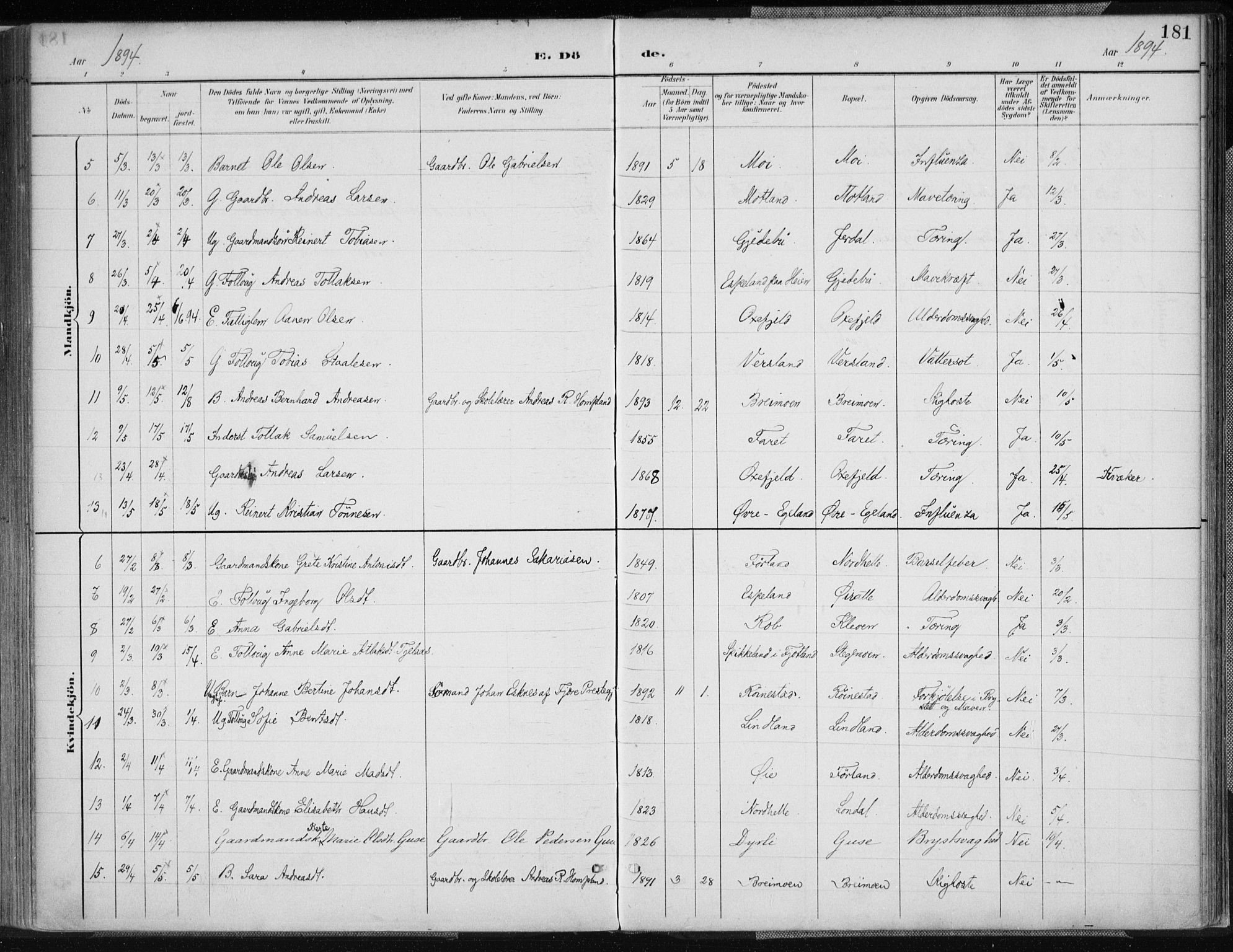 Kvinesdal sokneprestkontor, AV/SAK-1111-0026/F/Fa/Fab/L0008: Parish register (official) no. A 8, 1886-1897, p. 181