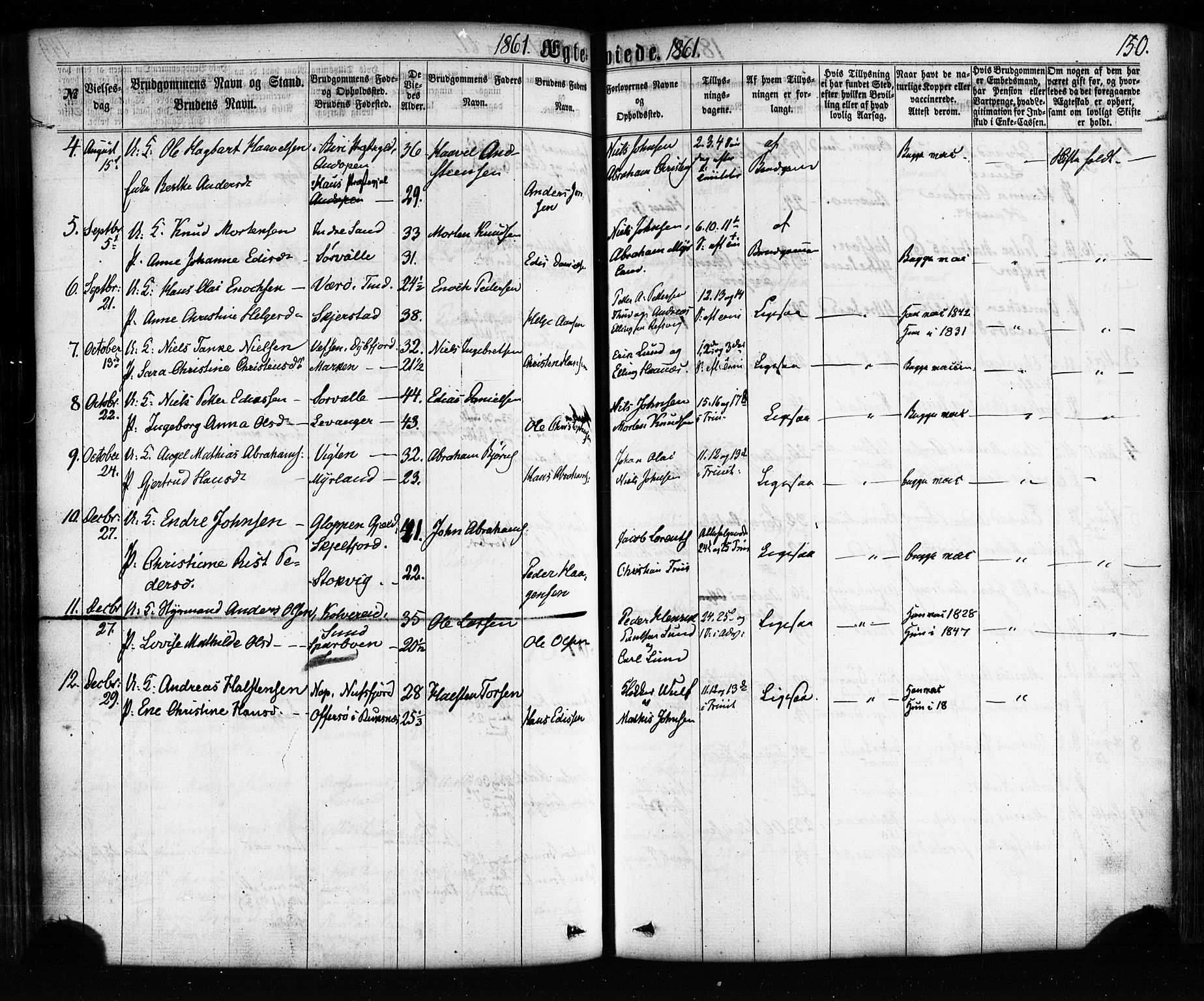 Ministerialprotokoller, klokkerbøker og fødselsregistre - Nordland, SAT/A-1459/885/L1203: Parish register (official) no. 885A04, 1859-1877, p. 150