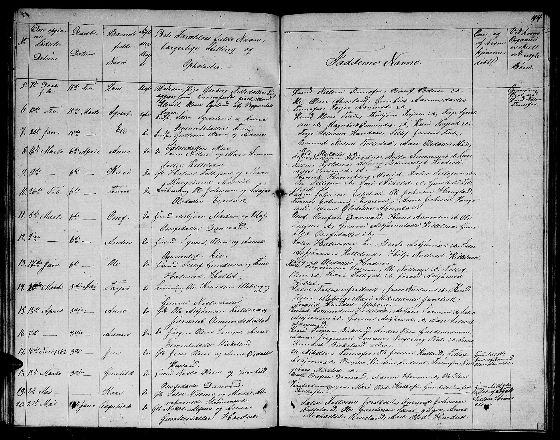 Evje sokneprestkontor, AV/SAK-1111-0008/F/Fb/Fbb/L0001: Parish register (copy) no. B 1, 1849-1878, p. 44