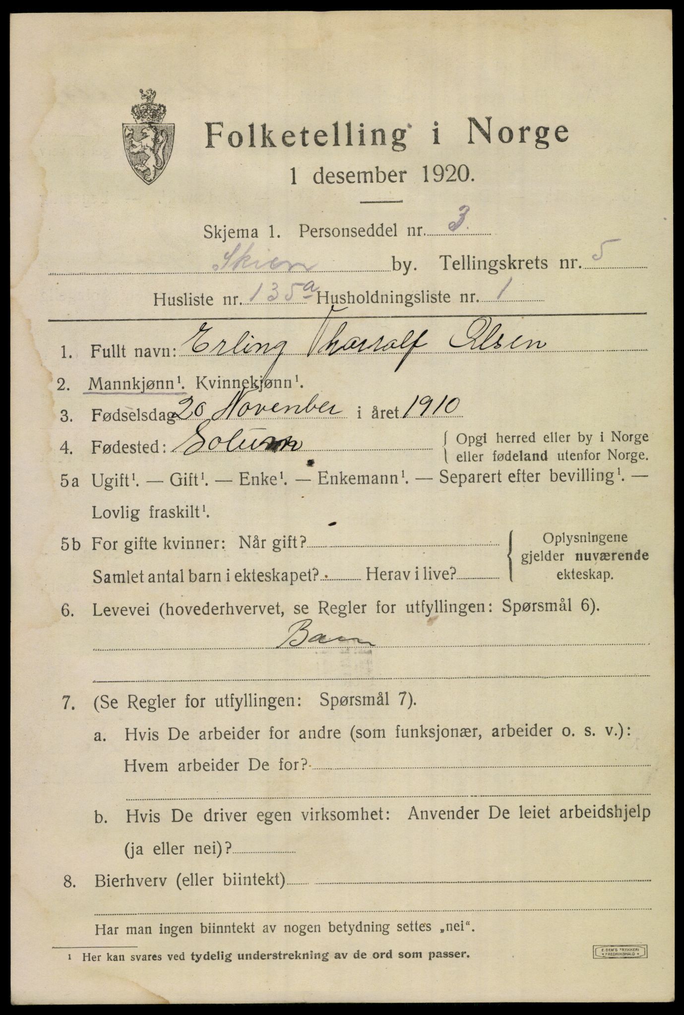 SAKO, 1920 census for Skien, 1920, p. 21788