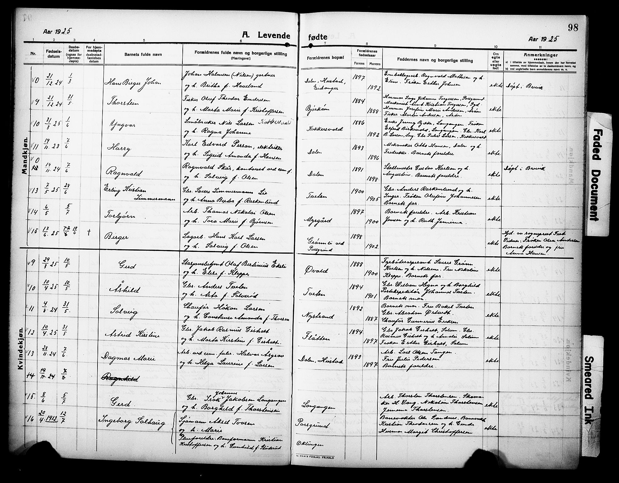 Eidanger kirkebøker, AV/SAKO-A-261/G/Ga/L0004: Parish register (copy) no. 4, 1912-1927, p. 98
