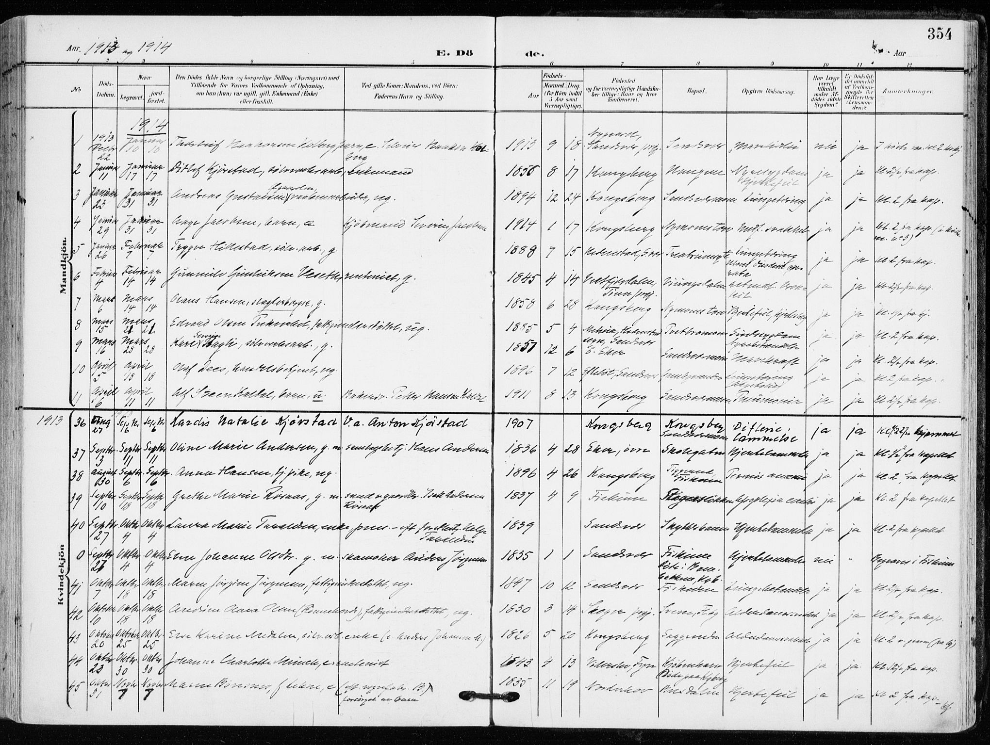 Kongsberg kirkebøker, AV/SAKO-A-22/F/Fb/L0004: Parish register (official) no. II 4, 1906-1918, p. 354