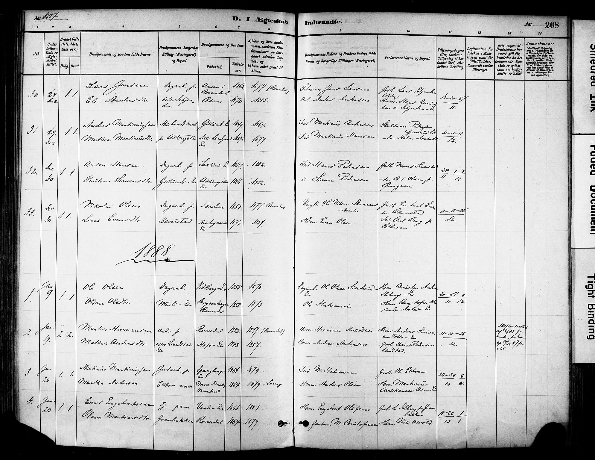 Stange prestekontor, SAH/PREST-002/K/L0017: Parish register (official) no. 17, 1880-1893, p. 268