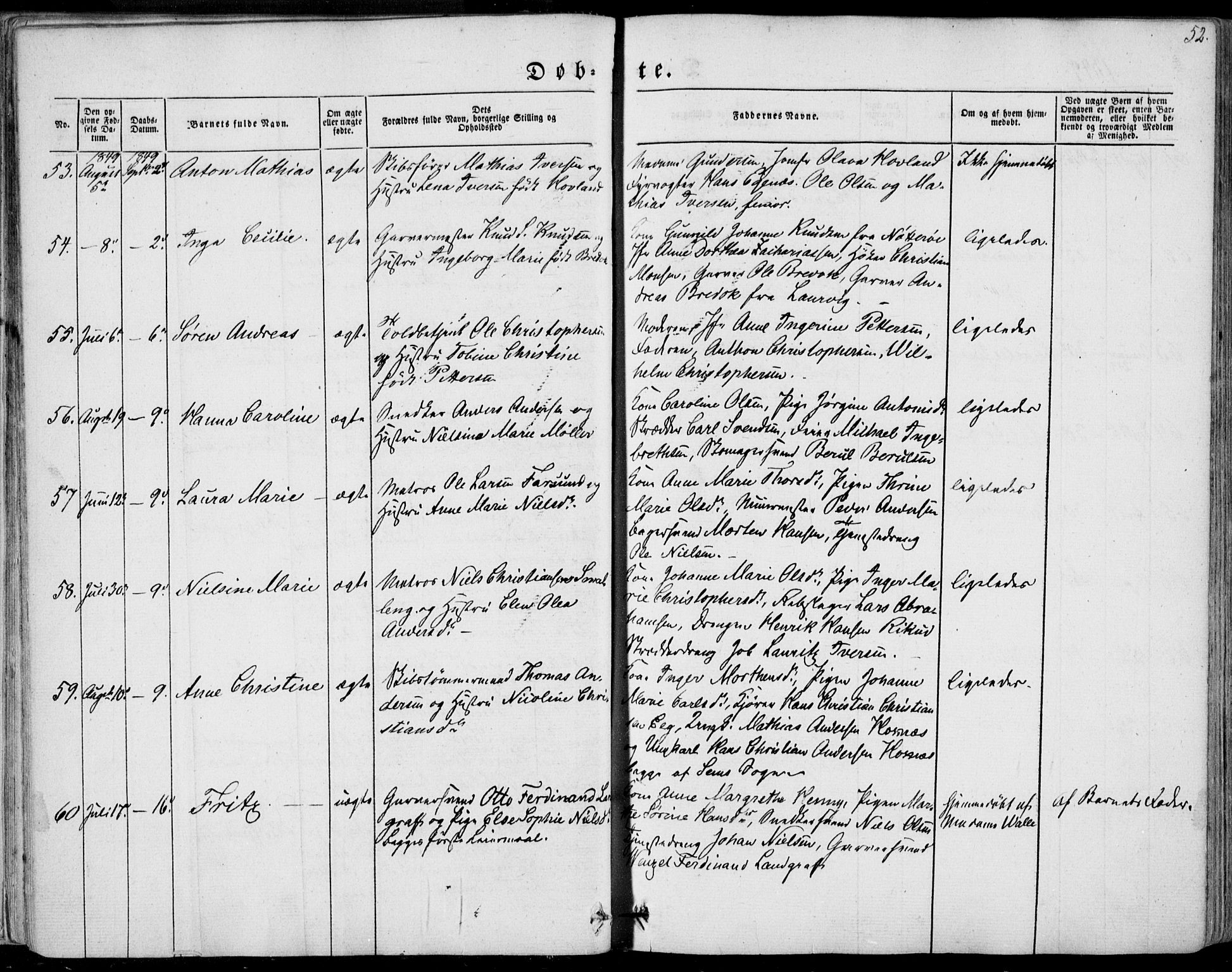 Tønsberg kirkebøker, AV/SAKO-A-330/F/Fa/L0007: Parish register (official) no. I 7, 1845-1854, p. 52