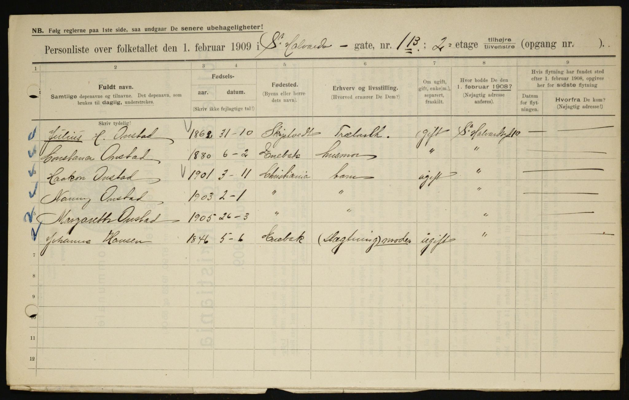 OBA, Municipal Census 1909 for Kristiania, 1909, p. 79463